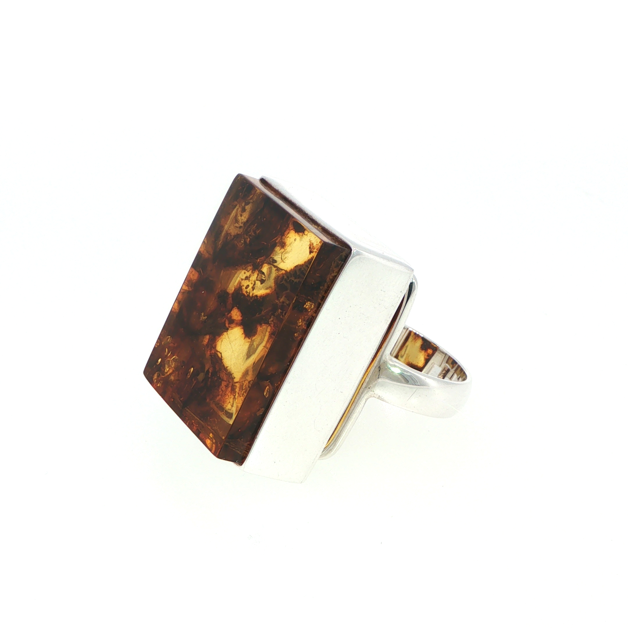 Rectangular Amber Flat Cocktail Ring in Silver - Image 6