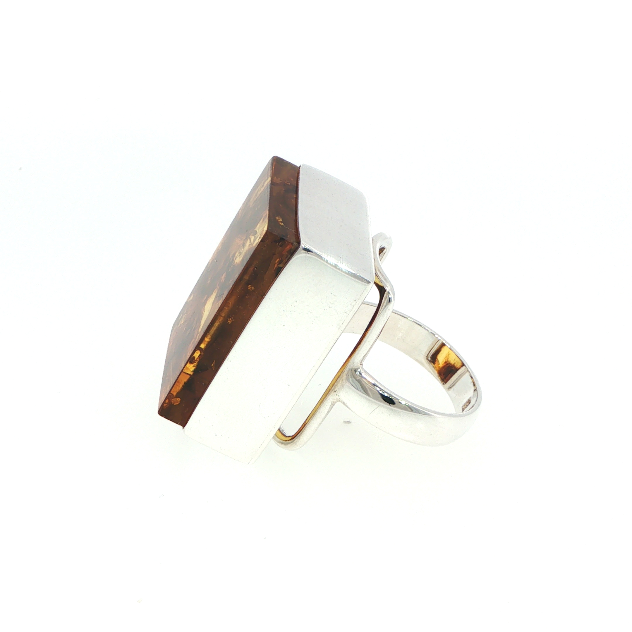 Rectangular Amber Flat Cocktail Ring in Silver - Image 7