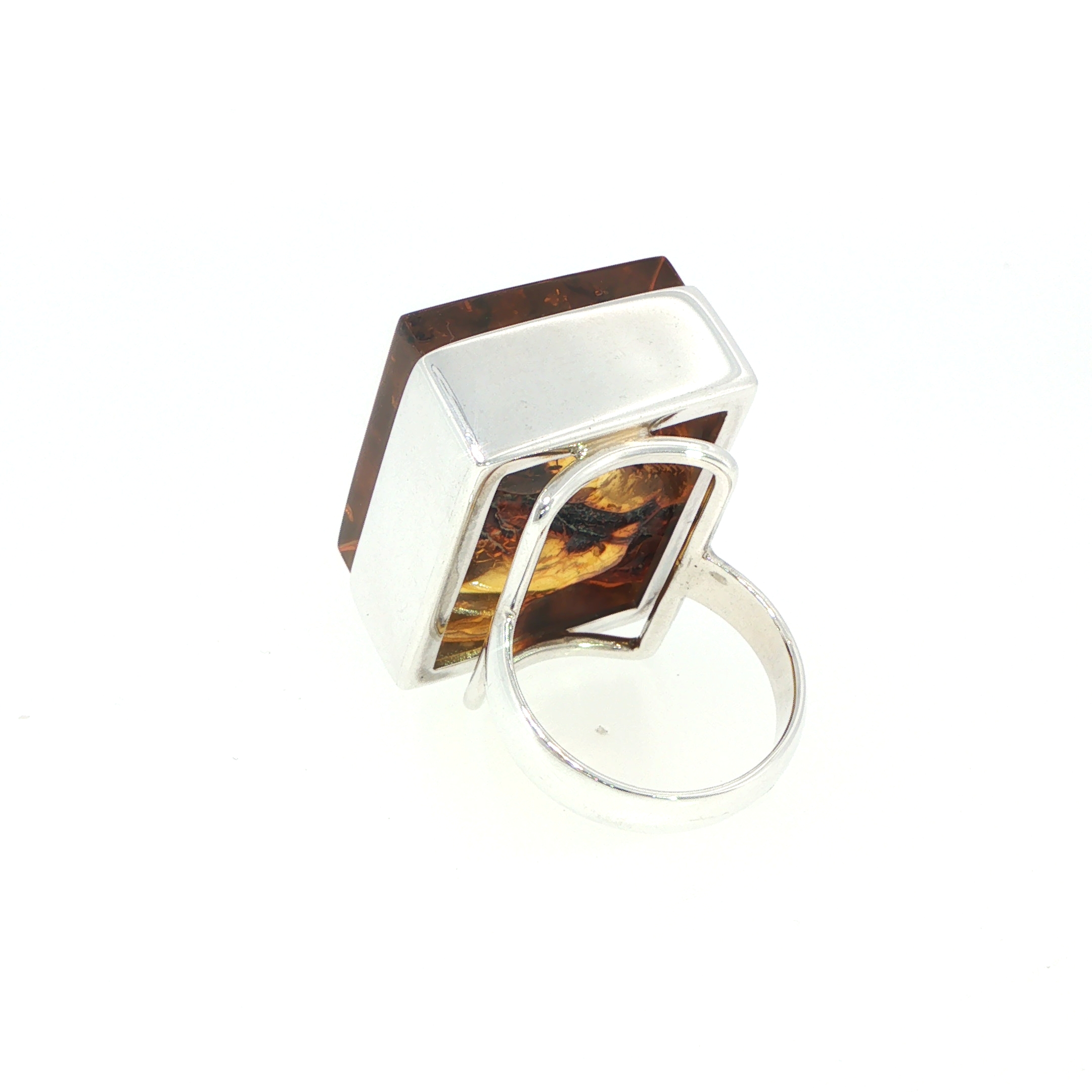 Rectangular Amber Flat Cocktail Ring in Silver - Image 8