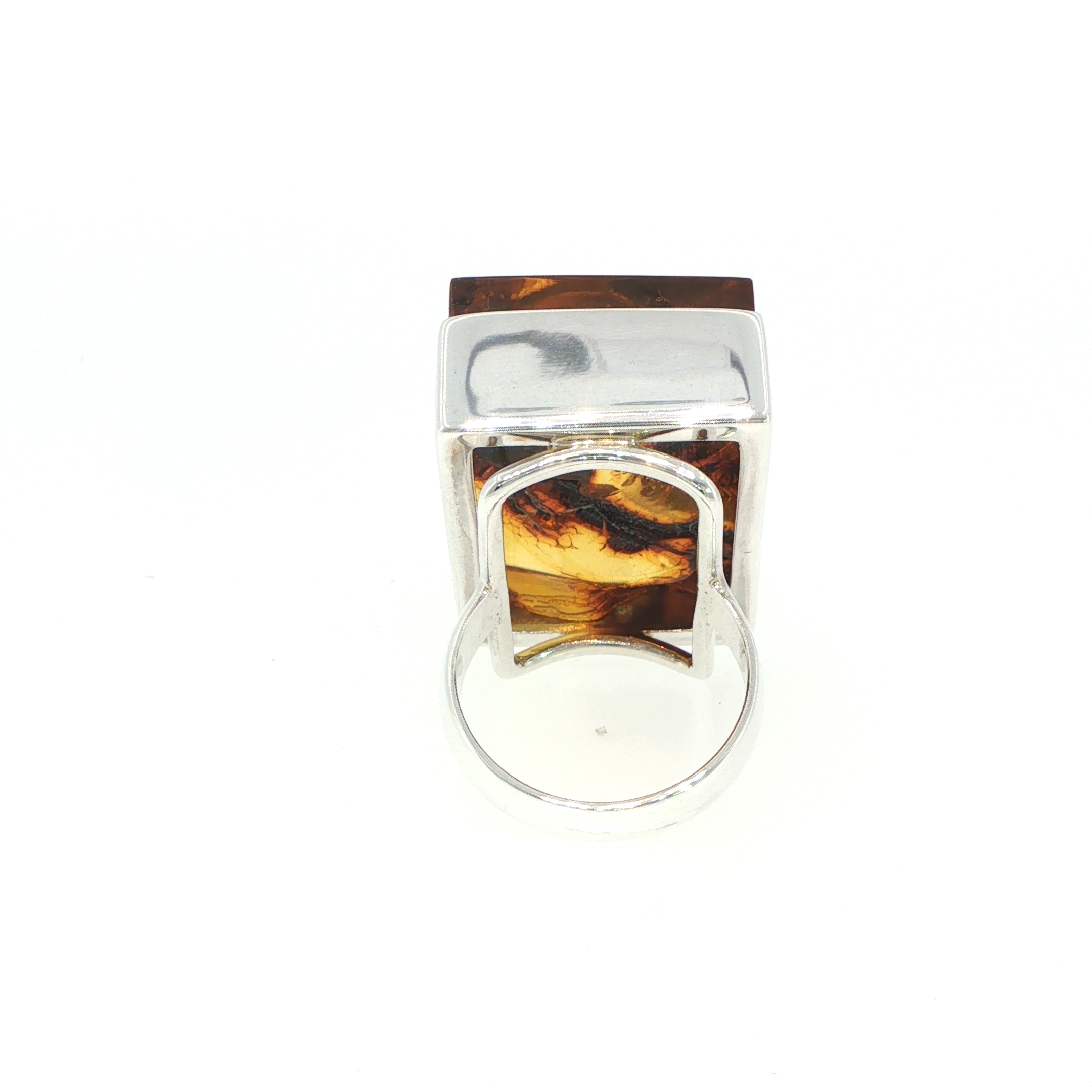 Rectangular Amber Flat Cocktail Ring in Silver - Image 9