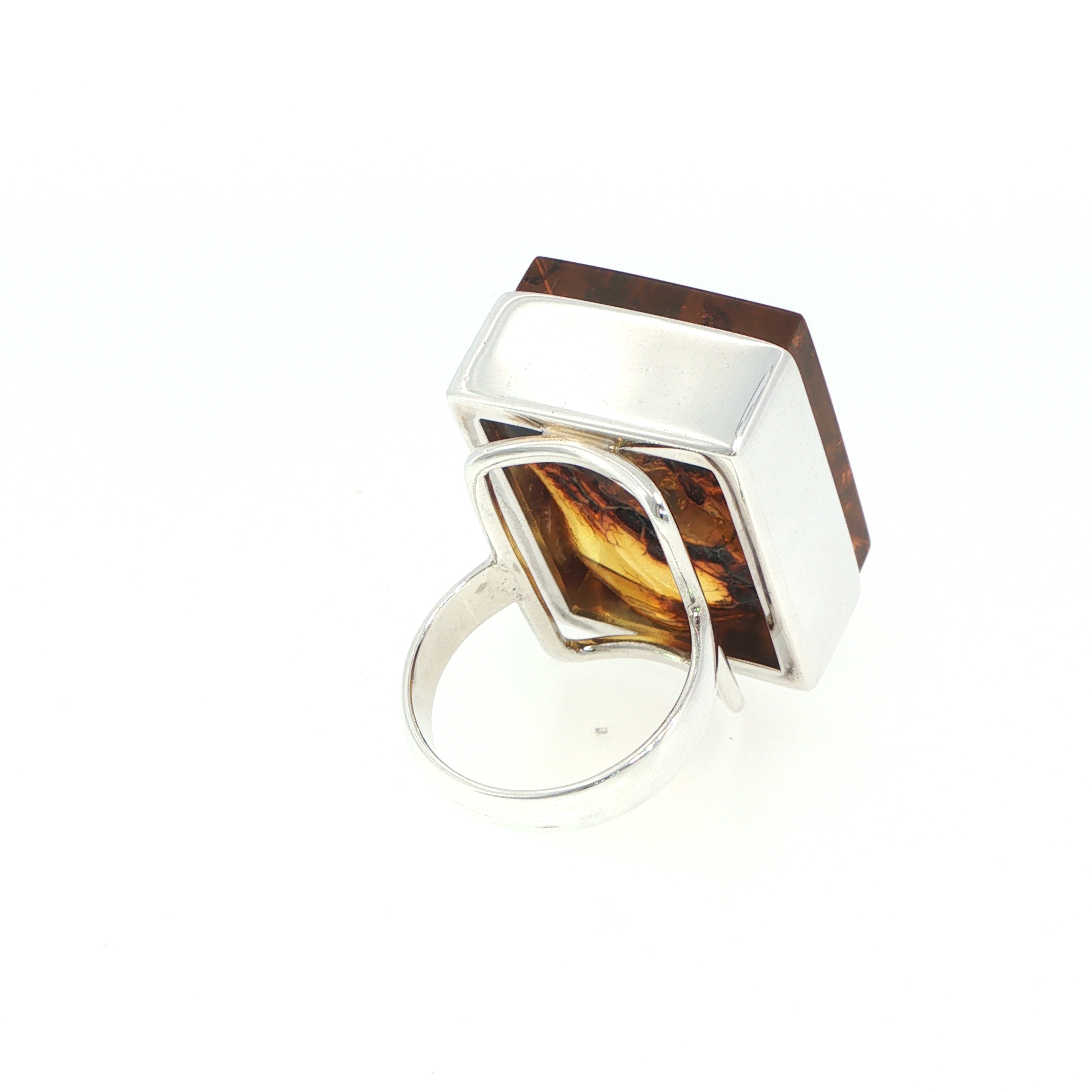 Rectangular Amber Flat Cocktail Ring in Silver - Image 10