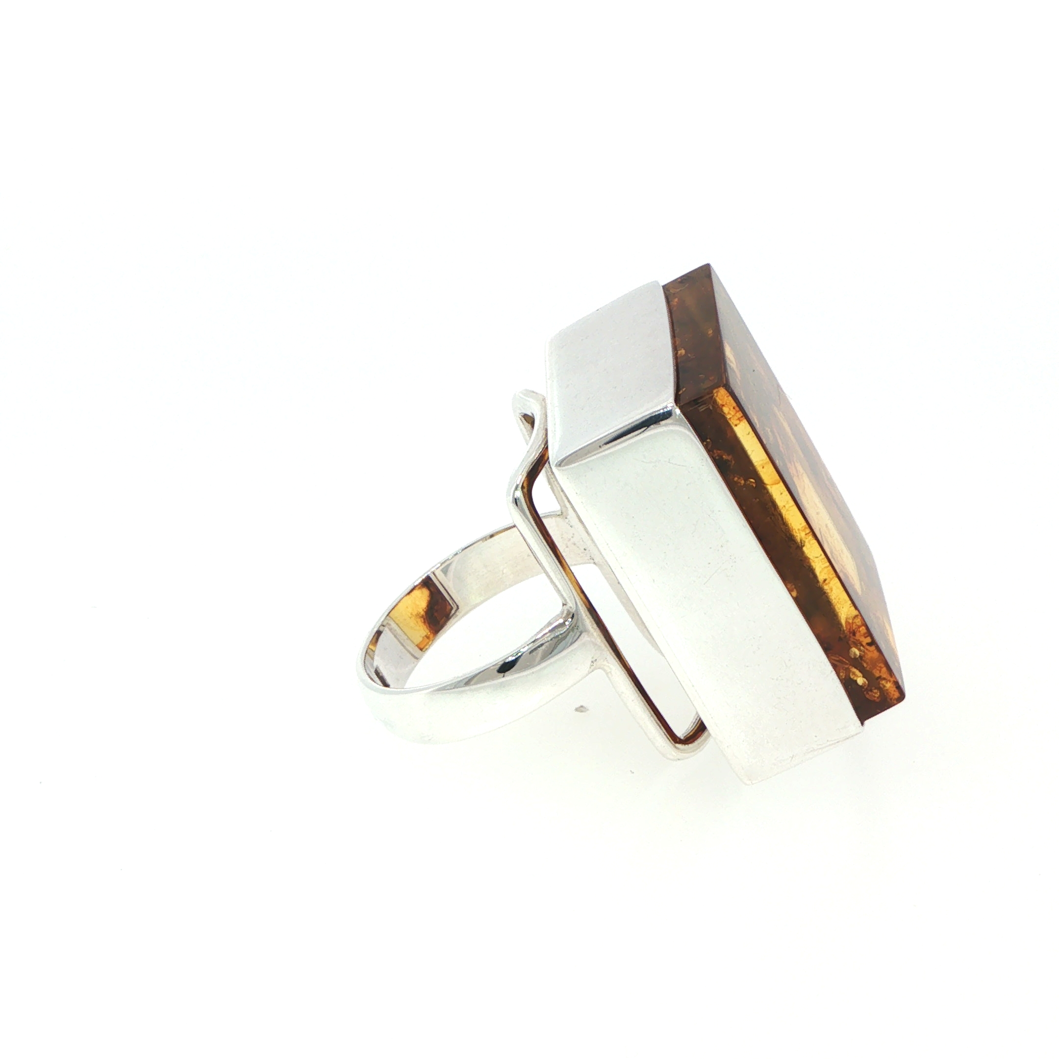 Rectangular Amber Flat Cocktail Ring in Silver - Image 2