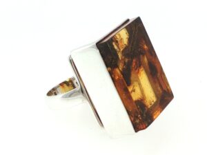 Rectangular Amber Flat Cocktail Ring in Silver