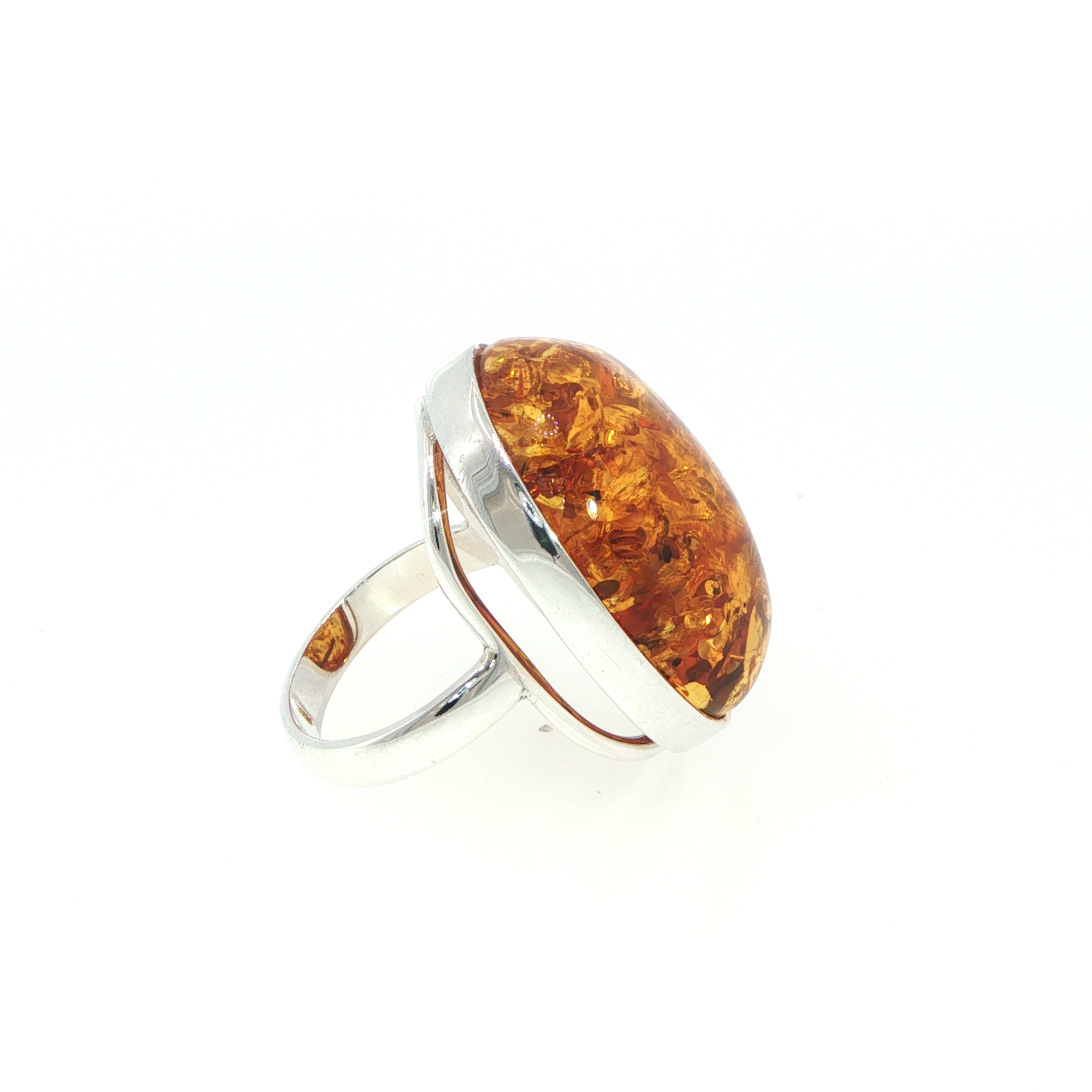 Oval Amber Cabochon Solitaire Ring in Silver - Image 7