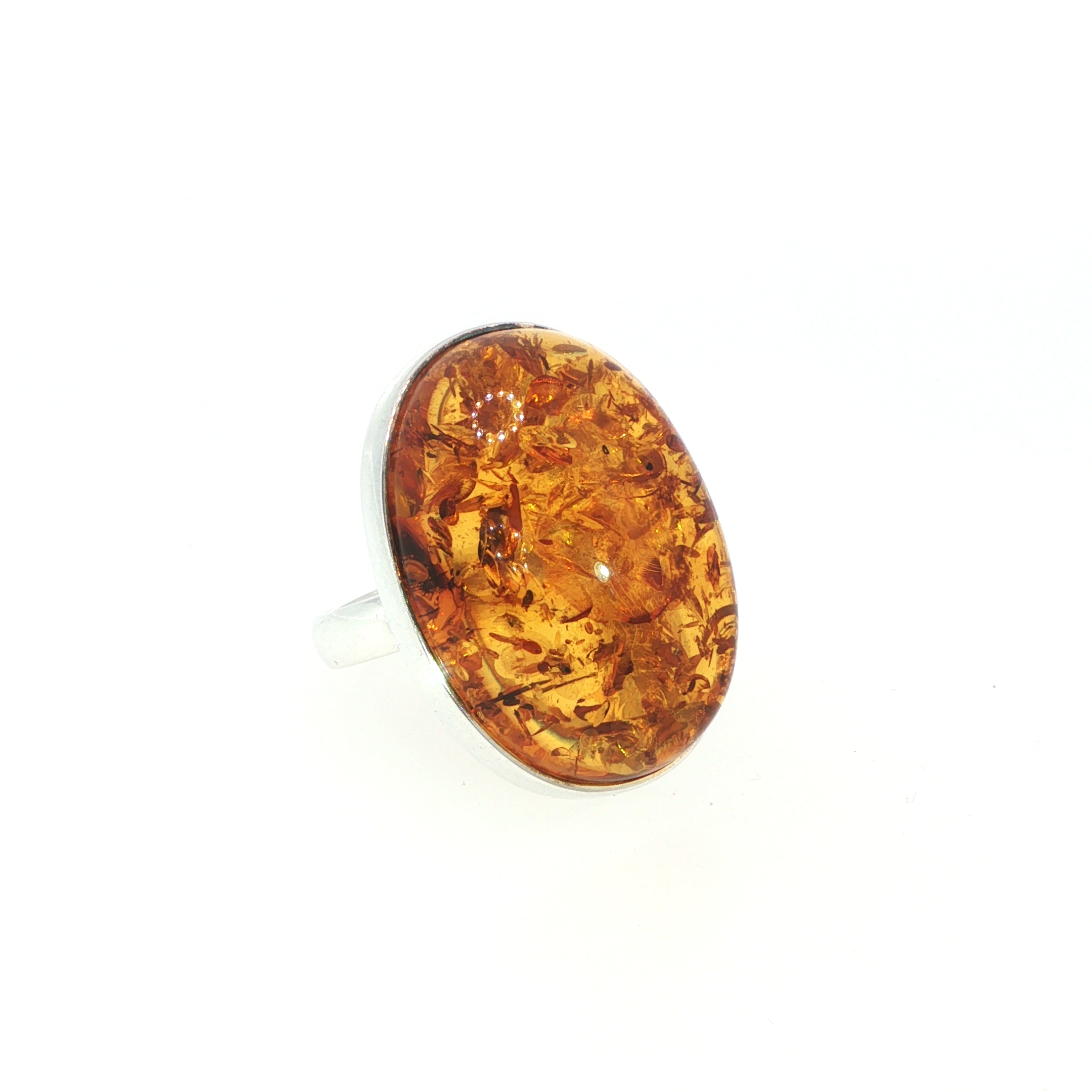 Oval Amber Cabochon Solitaire Ring in Silver - Image 6