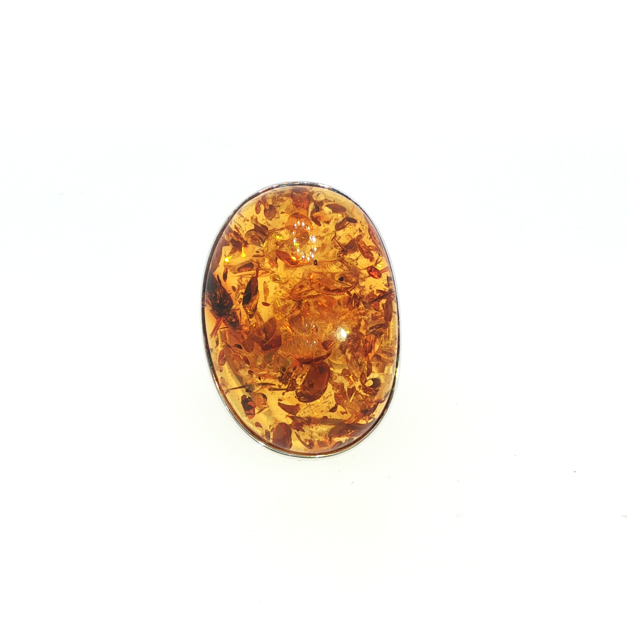 Oval Amber Cabochon Solitaire Ring in Silver - Image 5