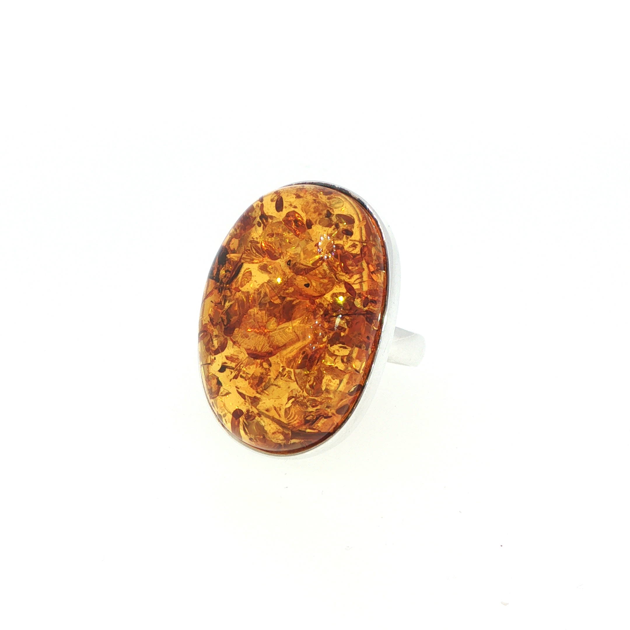 Oval Amber Cabochon Solitaire Ring in Silver - Image 4