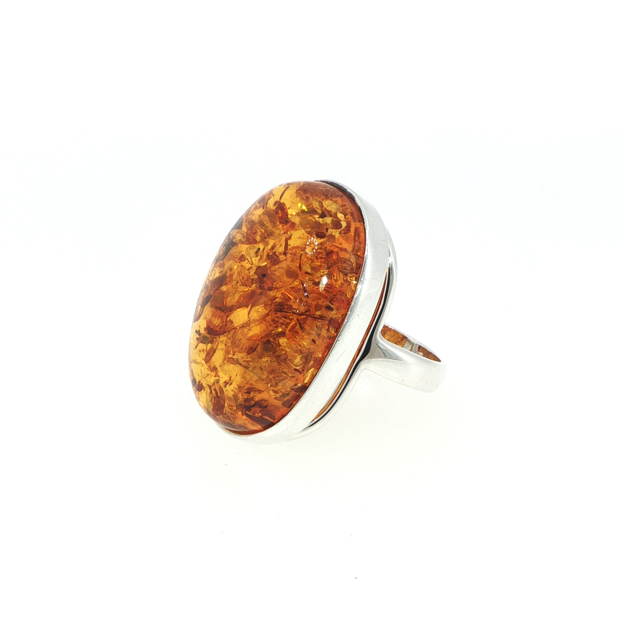 Oval Amber Cabochon Solitaire Ring in Silver - Image 3