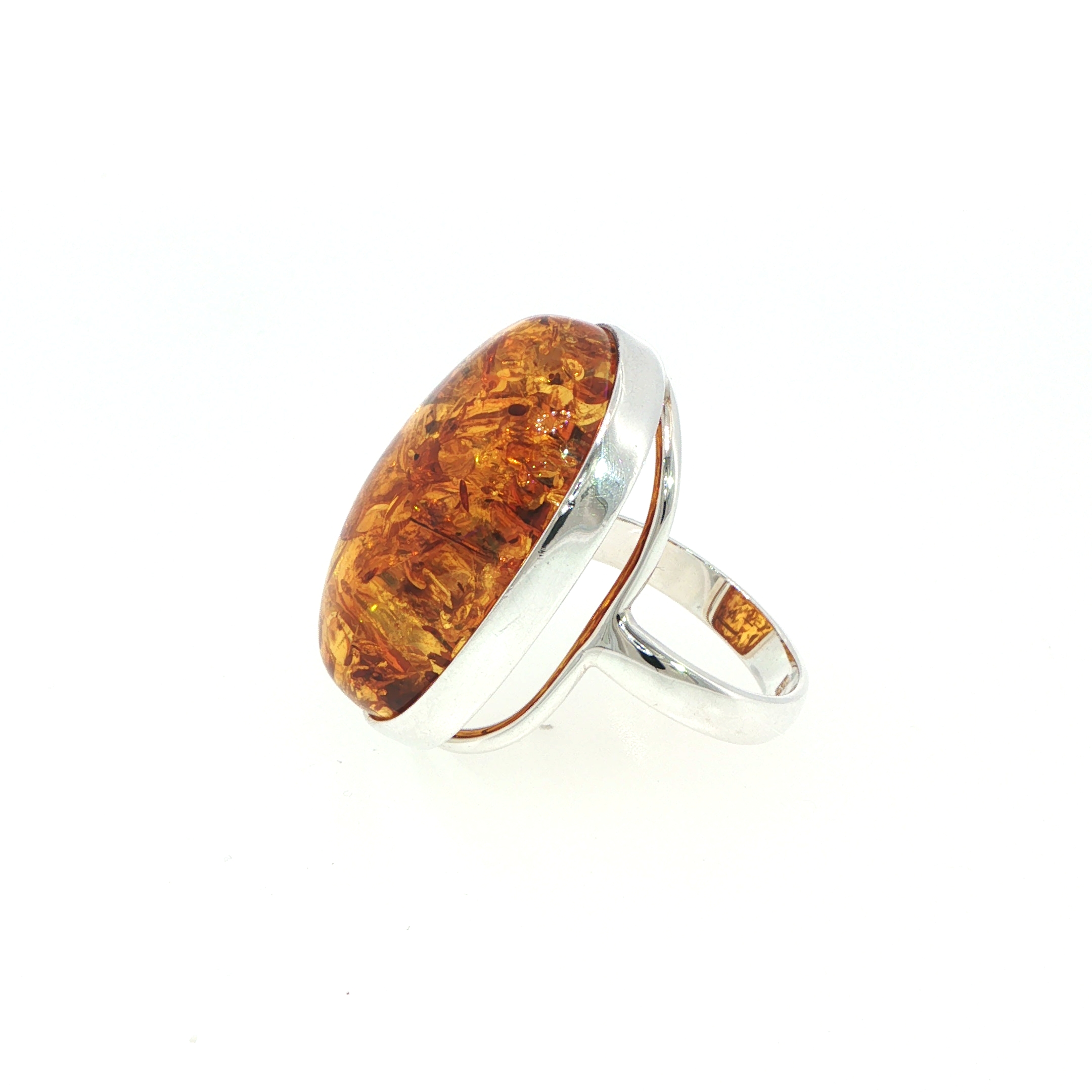 Oval Amber Cabochon Solitaire Ring in Silver - Image 2