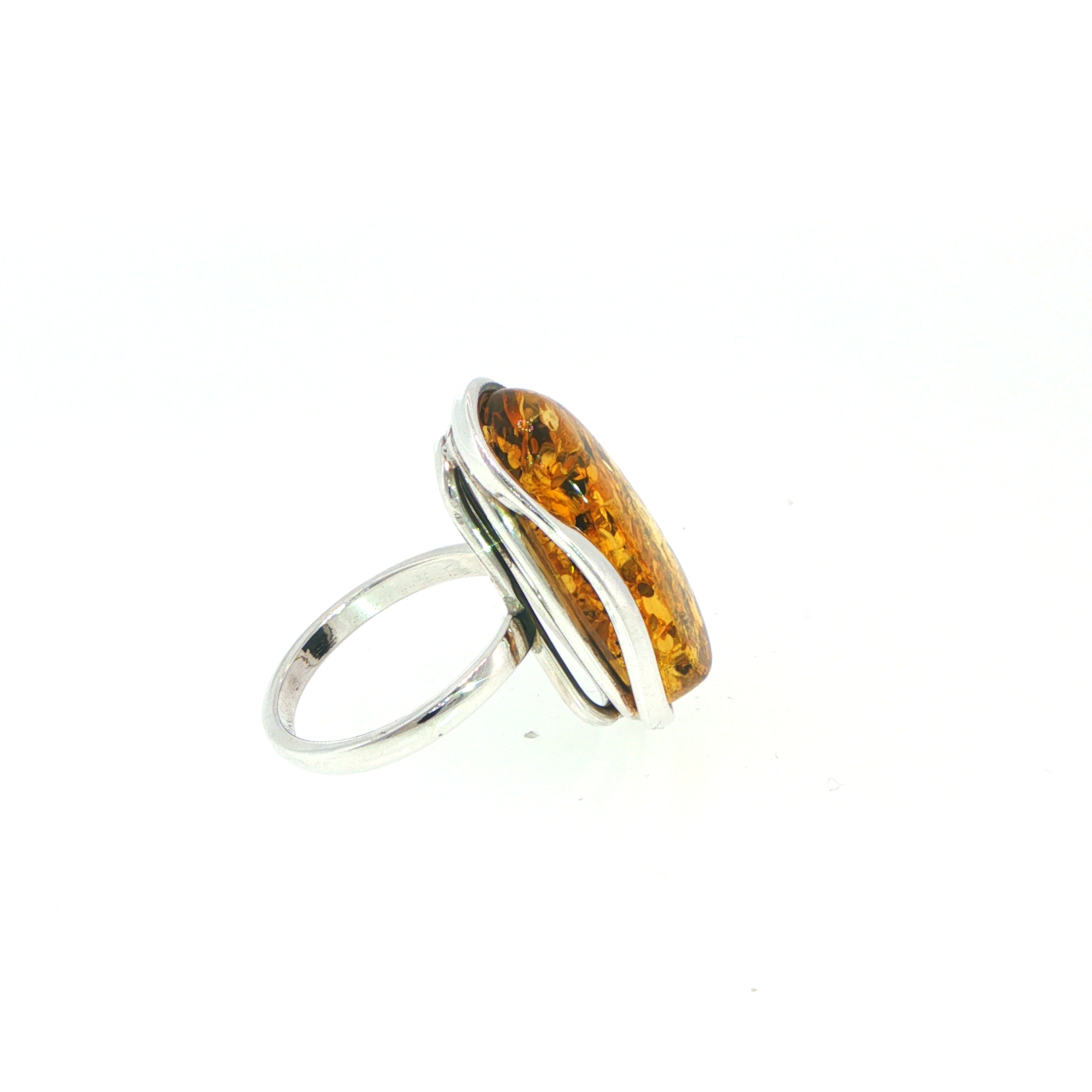 Large Oval Amber Cabochon Solitaire Ring in Silver - Image 2