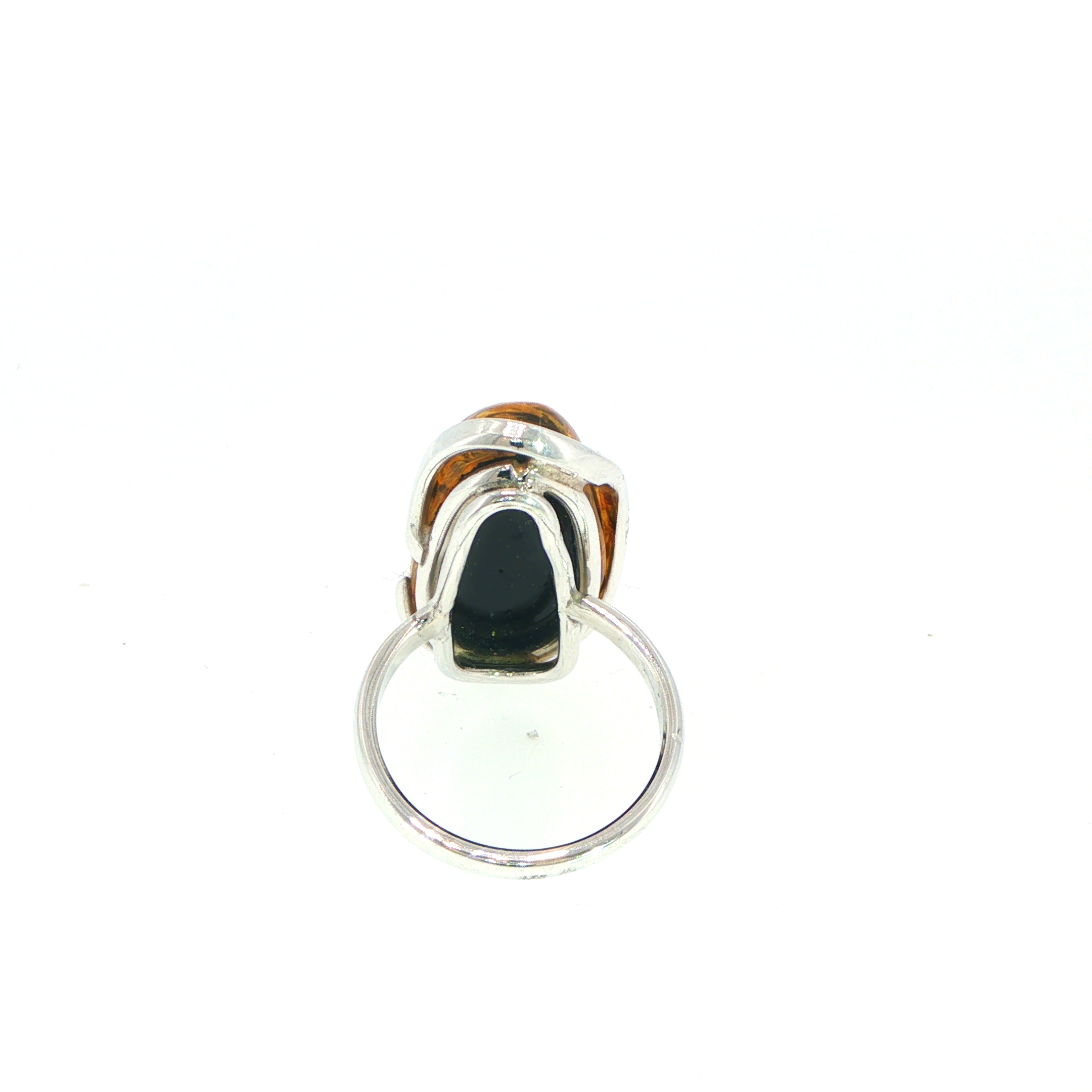 Large Oval Amber Cabochon Solitaire Ring in Silver - Image 11