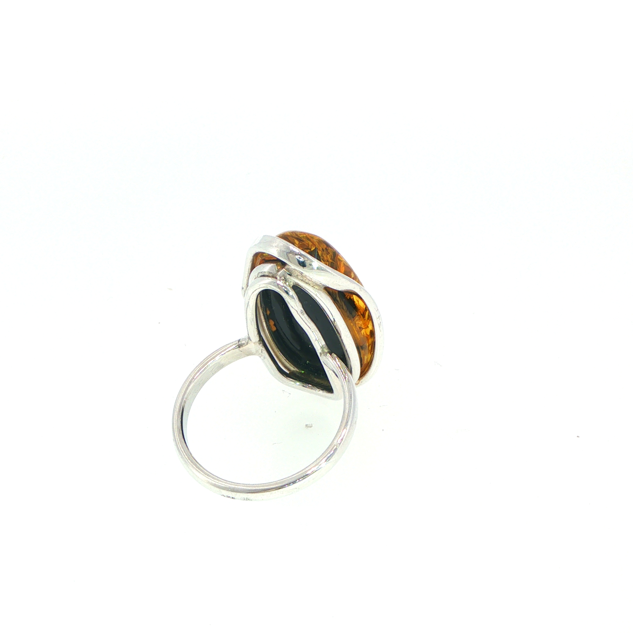 Large Oval Amber Cabochon Solitaire Ring in Silver - Image 12