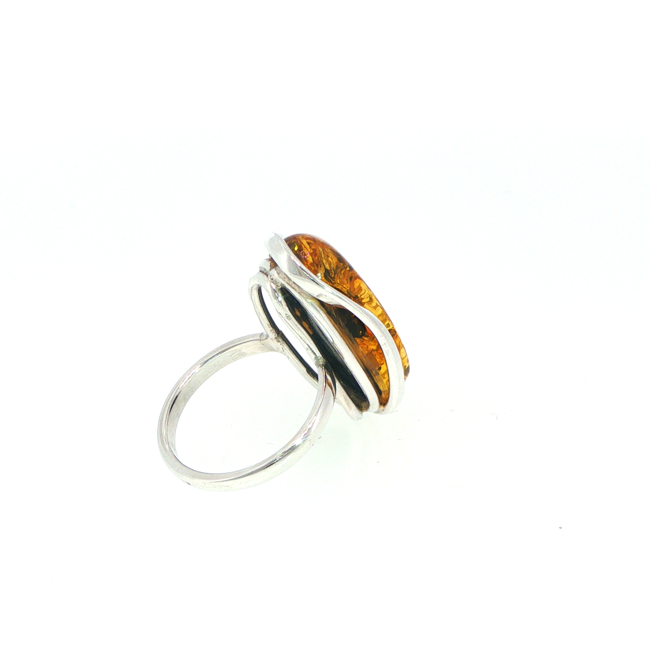 Large Oval Amber Cabochon Solitaire Ring in Silver - Image 13