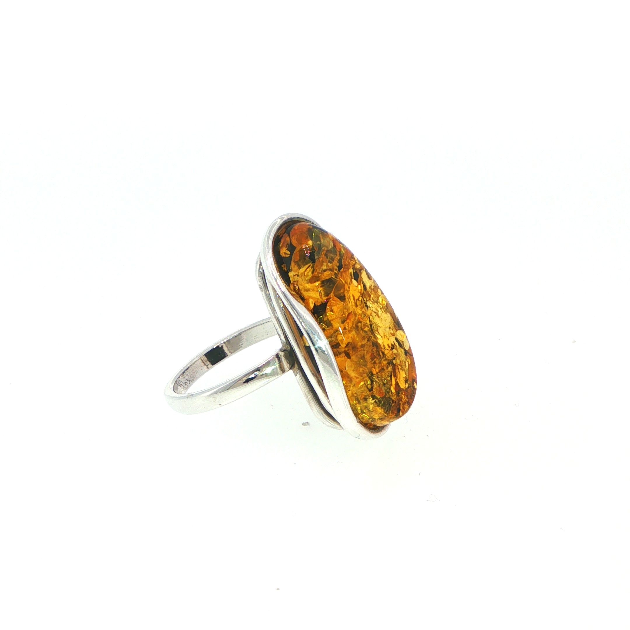 Large Oval Amber Cabochon Solitaire Ring in Silver - Image 3