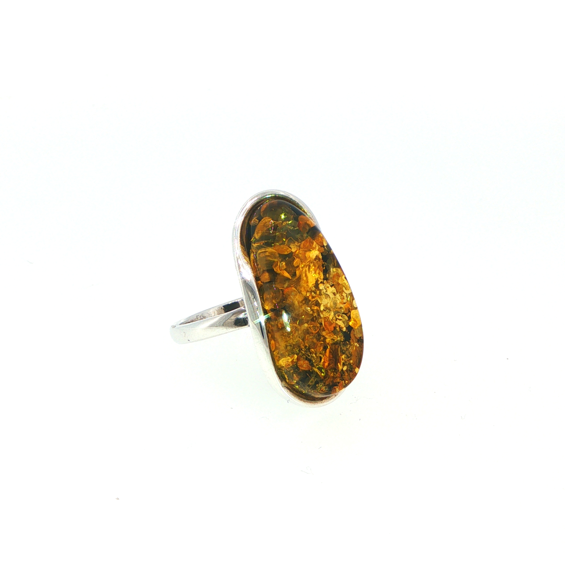 Large Oval Amber Cabochon Solitaire Ring in Silver - Image 4