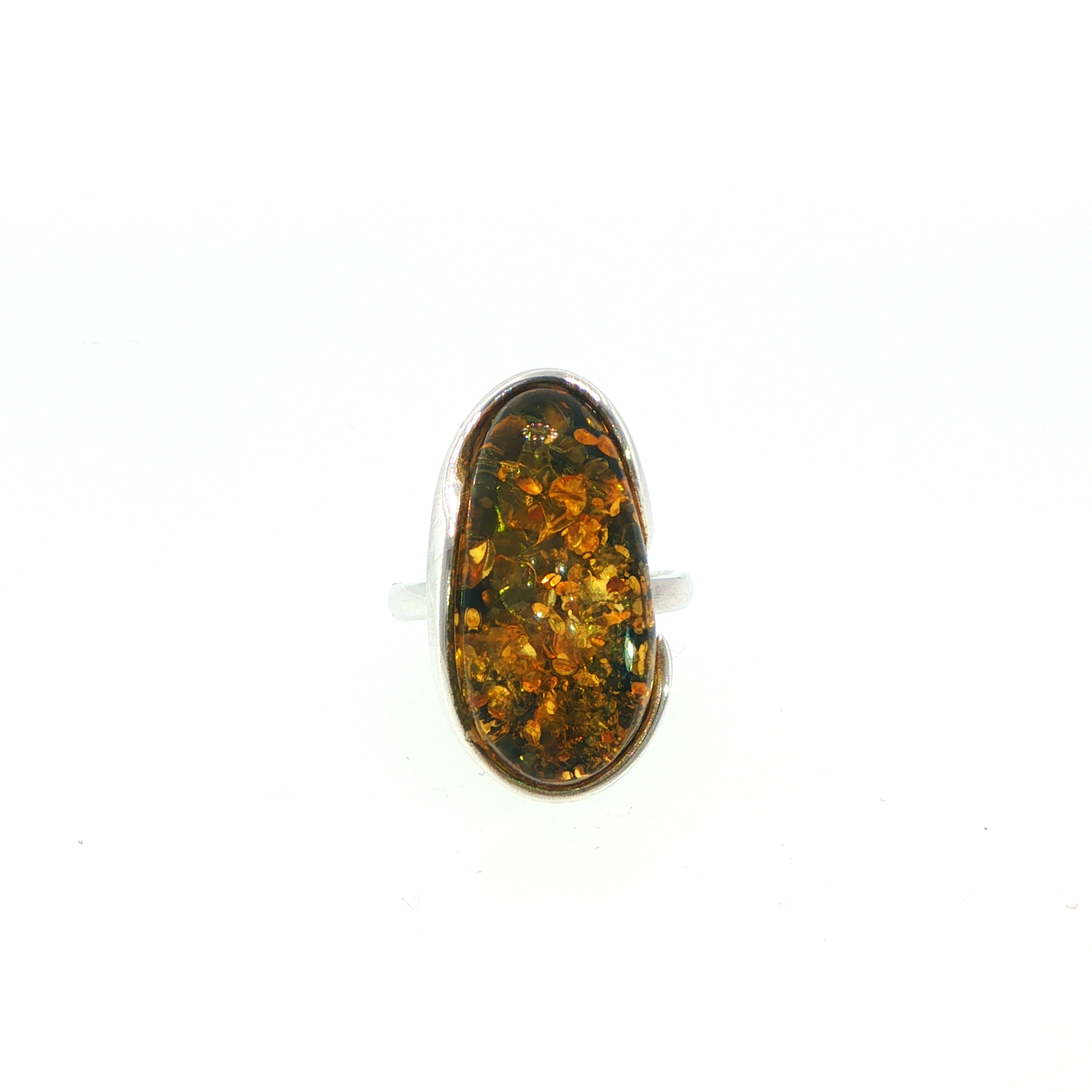 Large Oval Amber Cabochon Solitaire Ring in Silver - Image 5
