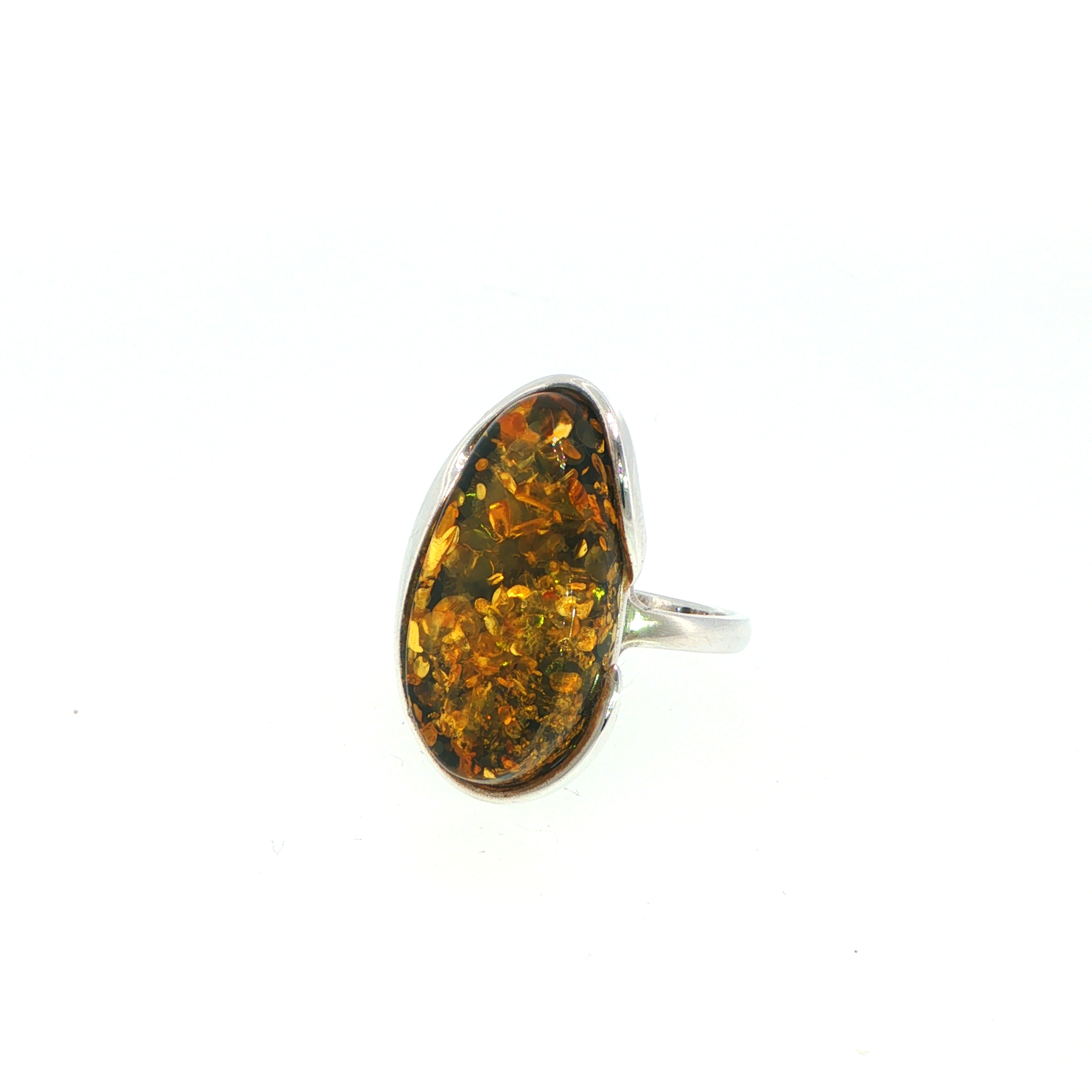 Large Oval Amber Cabochon Solitaire Ring in Silver - Image 6