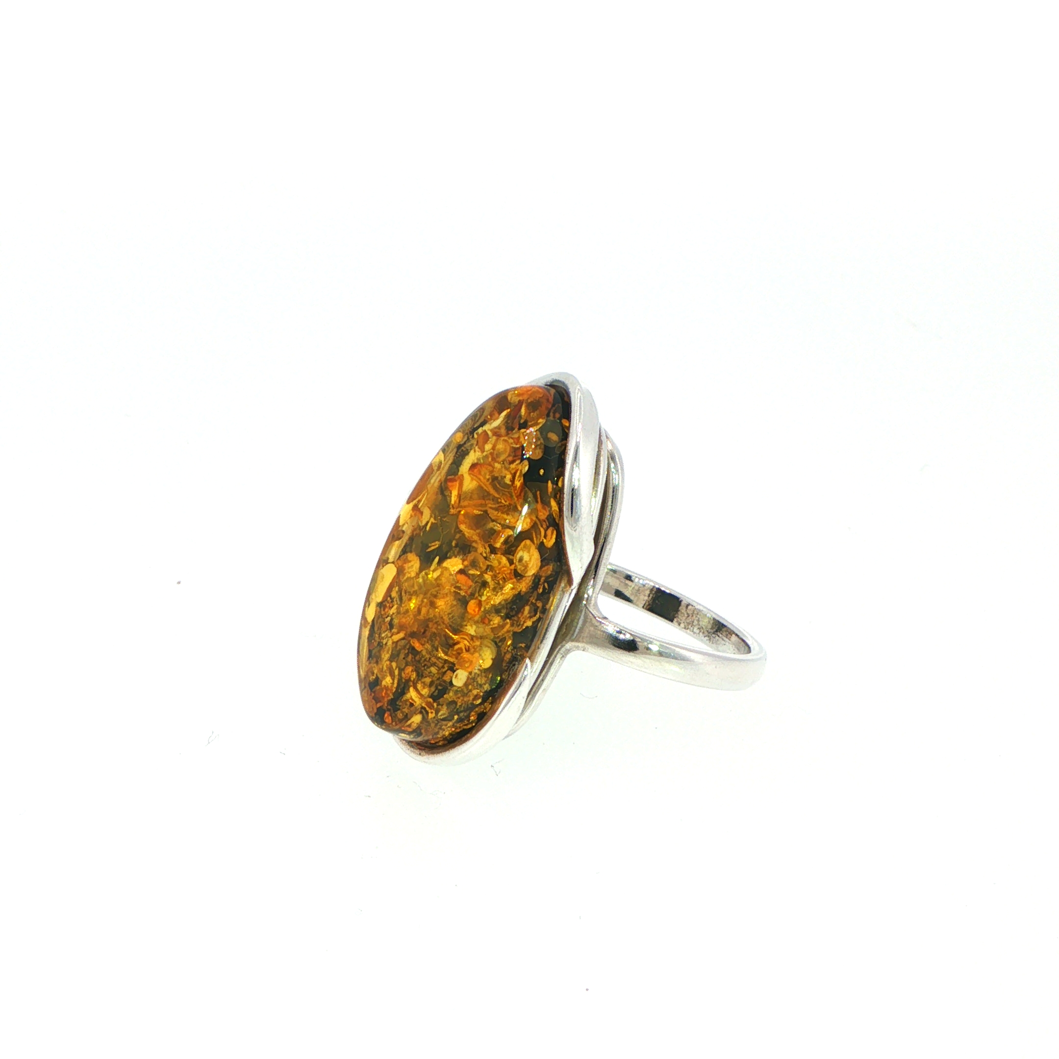 Large Oval Amber Cabochon Solitaire Ring in Silver - Image 7