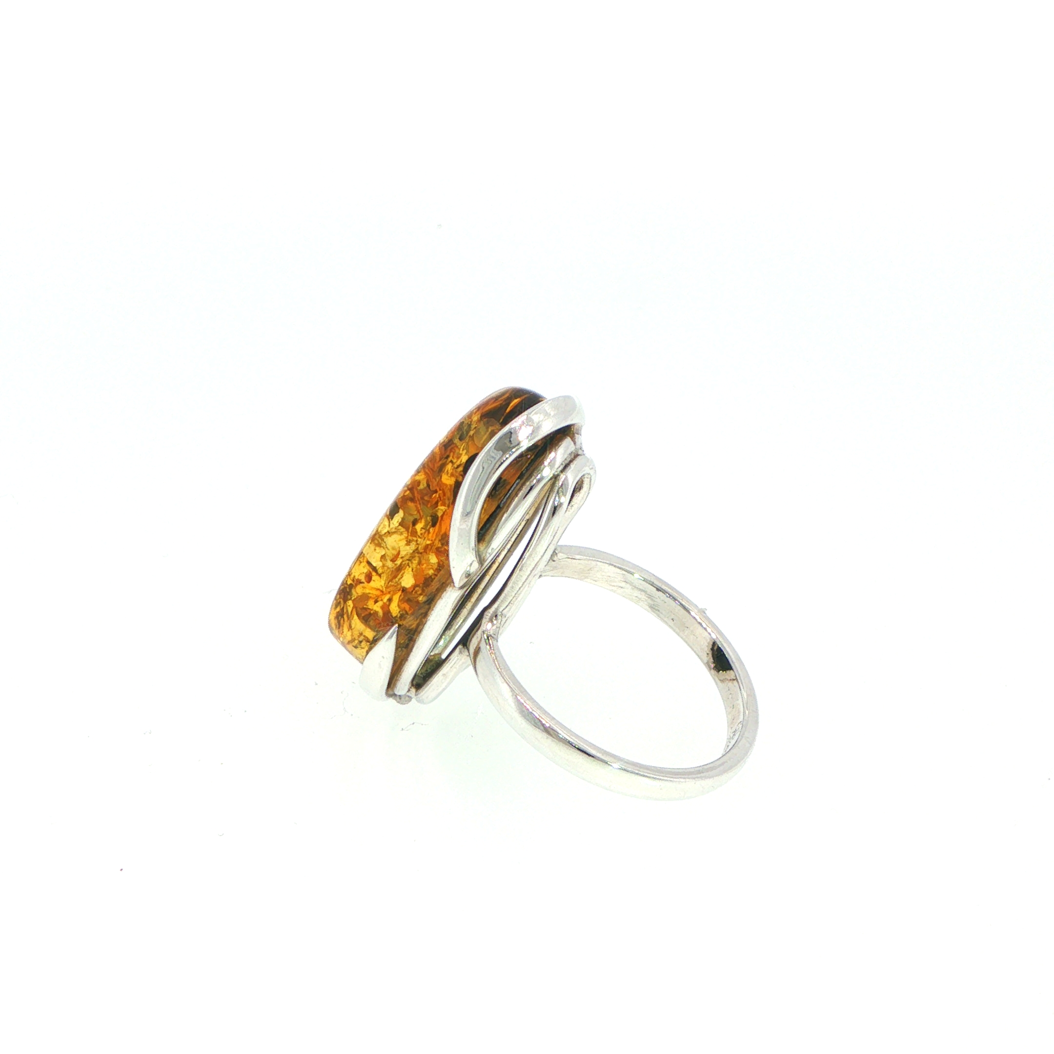 Large Oval Amber Cabochon Solitaire Ring in Silver - Image 9