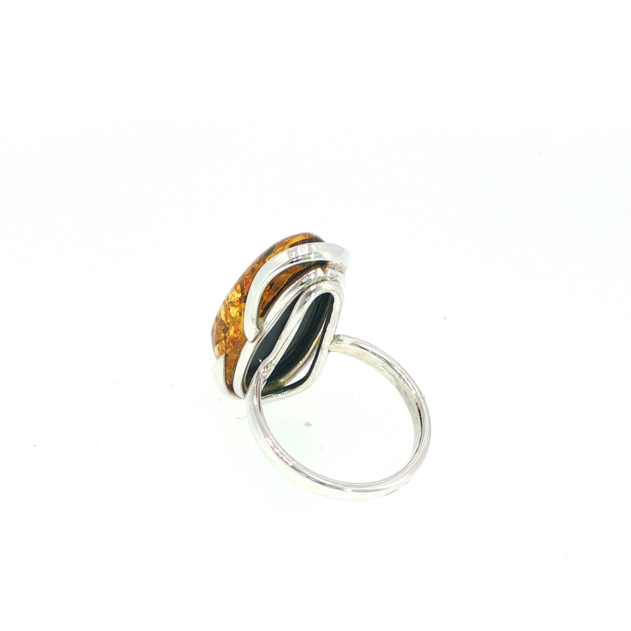 Large Oval Amber Cabochon Solitaire Ring in Silver - Image 10