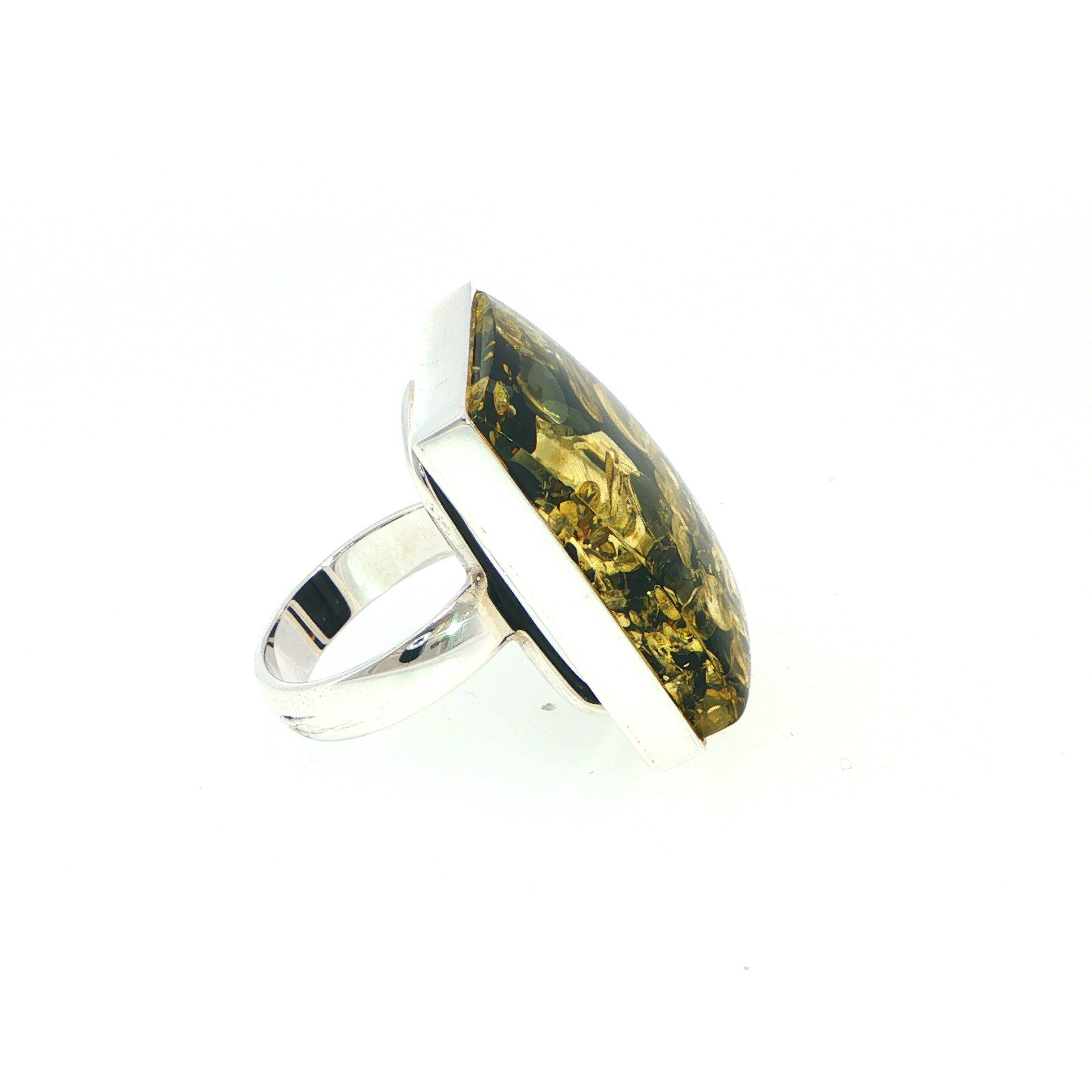 Rectangular Green Amber Ring in Silver - Image 2
