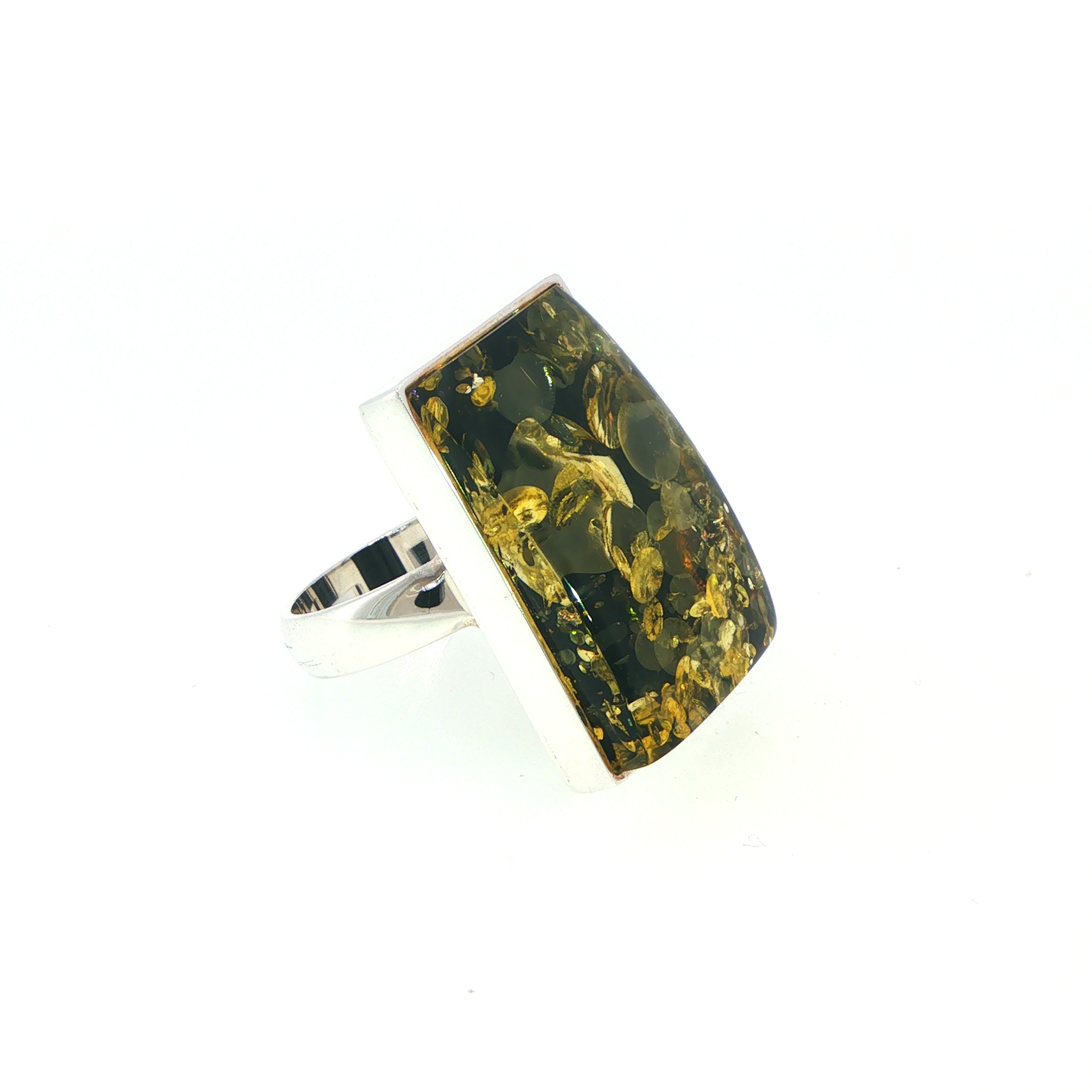 Rectangular Green Amber Ring in Silver - Image 3