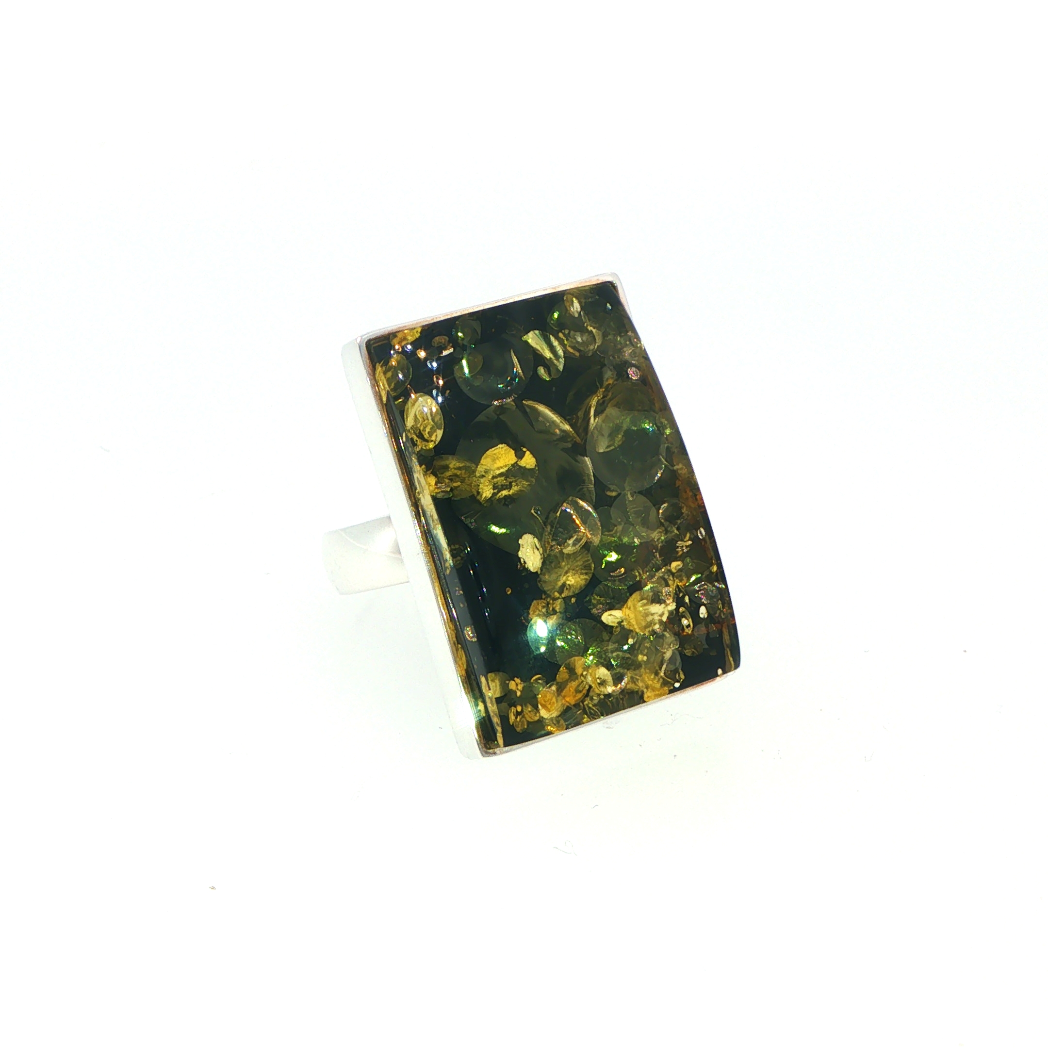 Rectangular Green Amber Ring in Silver - Image 4
