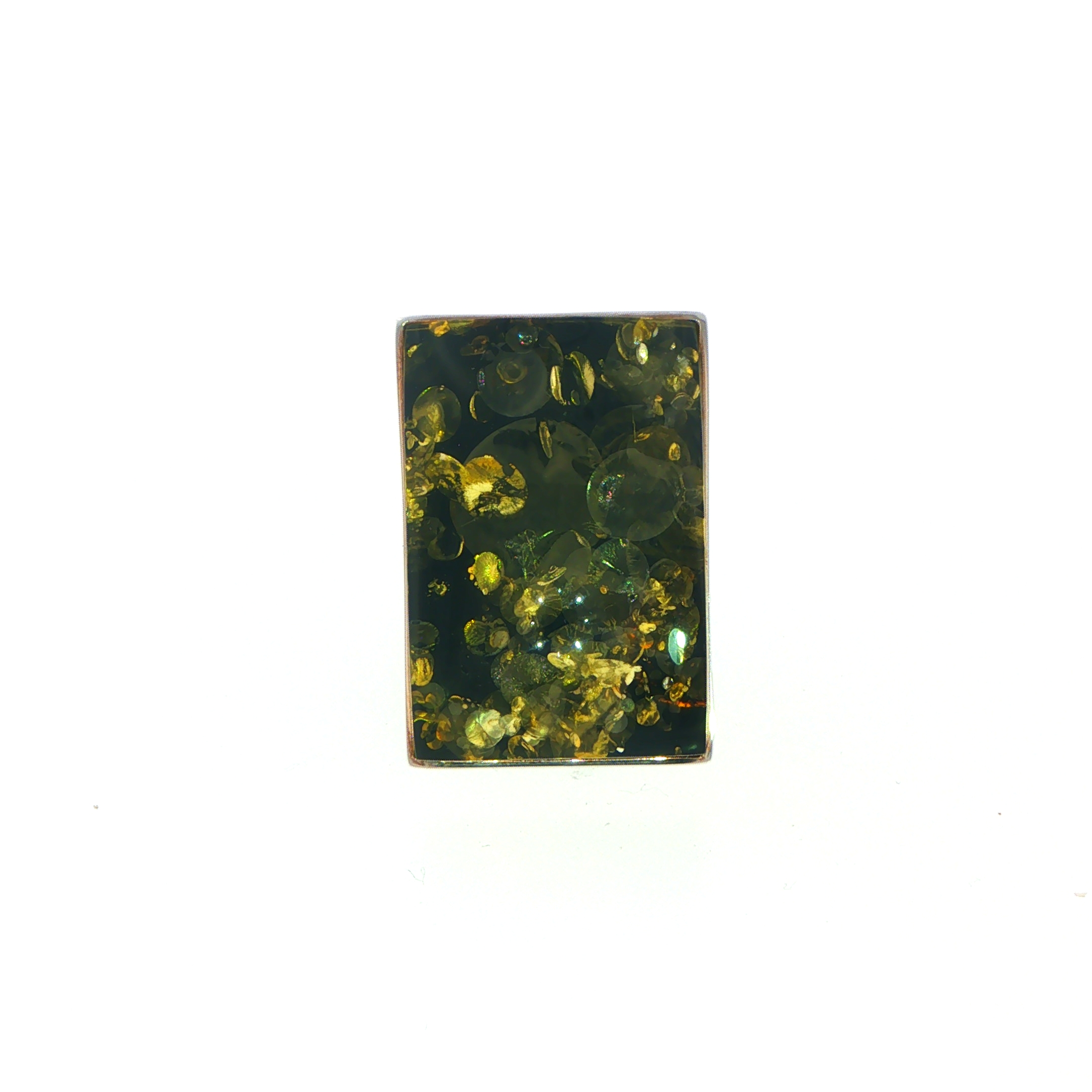 Rectangular Green Amber Ring in Silver - Image 5