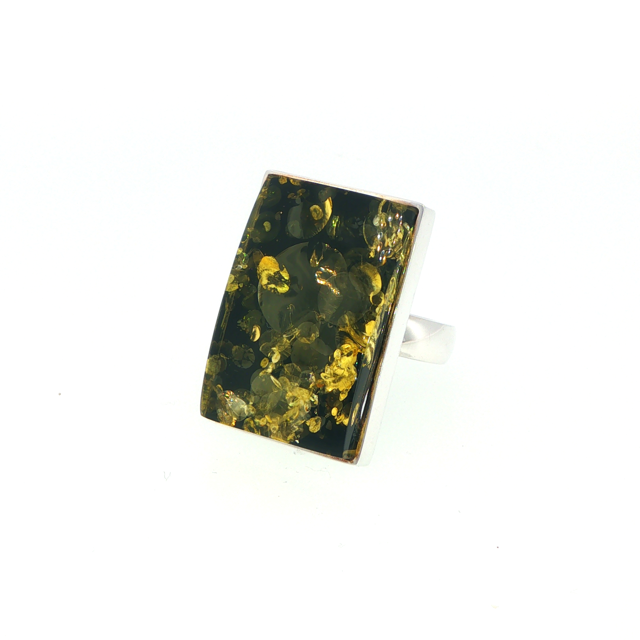 Rectangular Green Amber Ring in Silver - Image 6