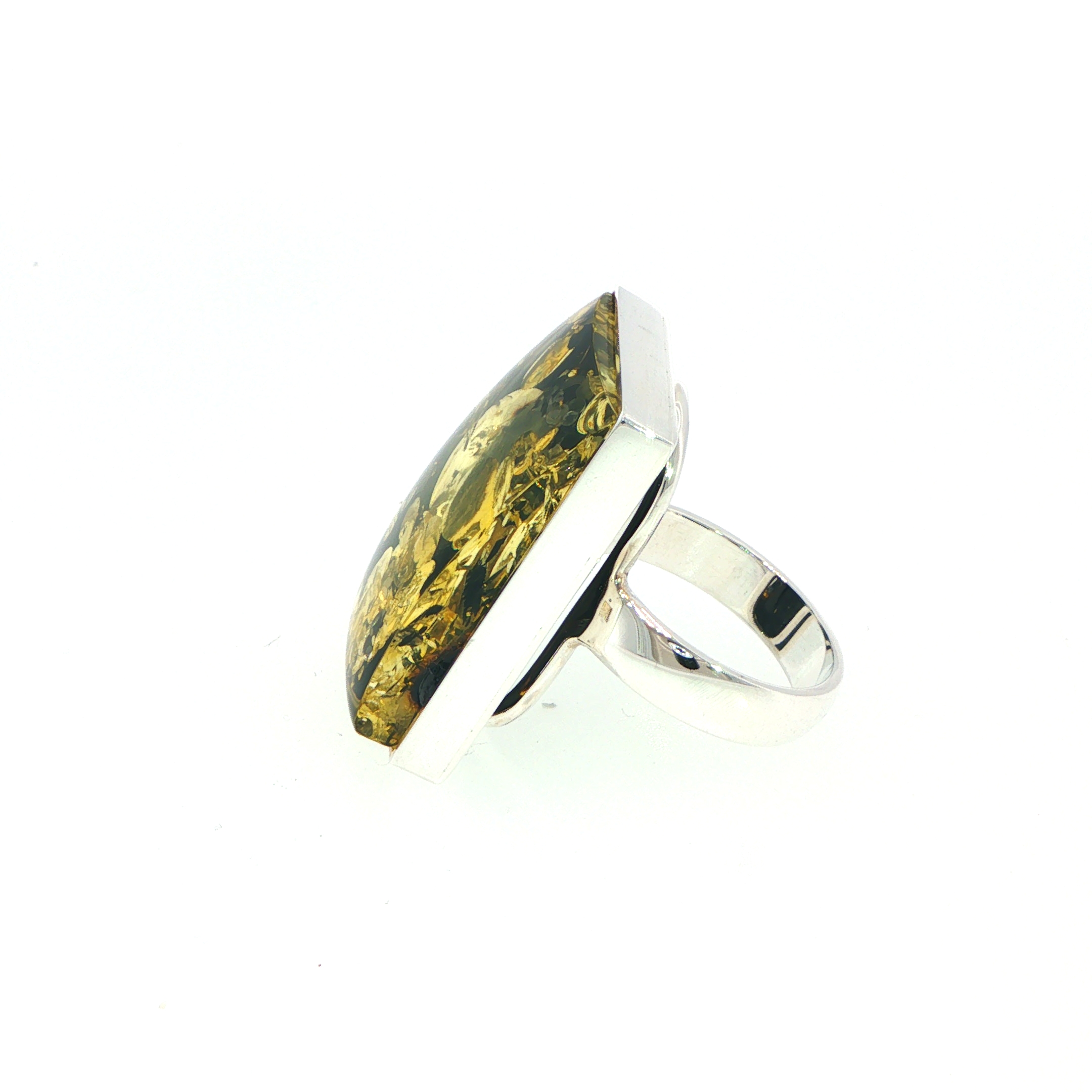 Rectangular Green Amber Ring in Silver - Image 7