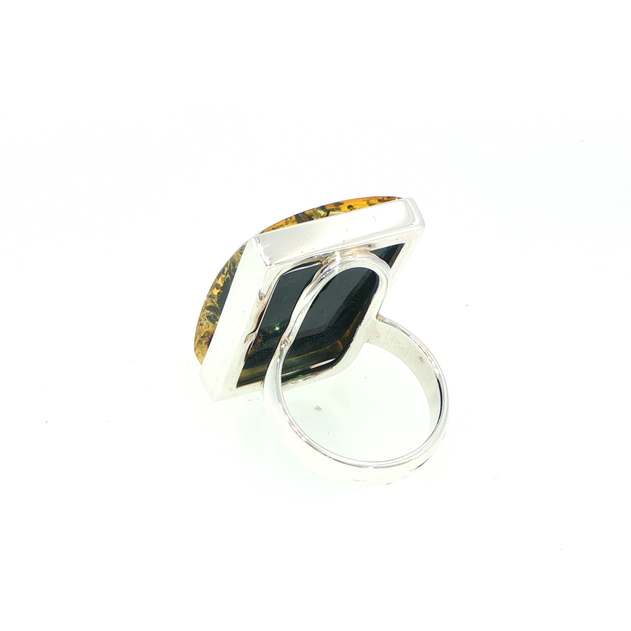 Rectangular Green Amber Ring in Silver - Image 8