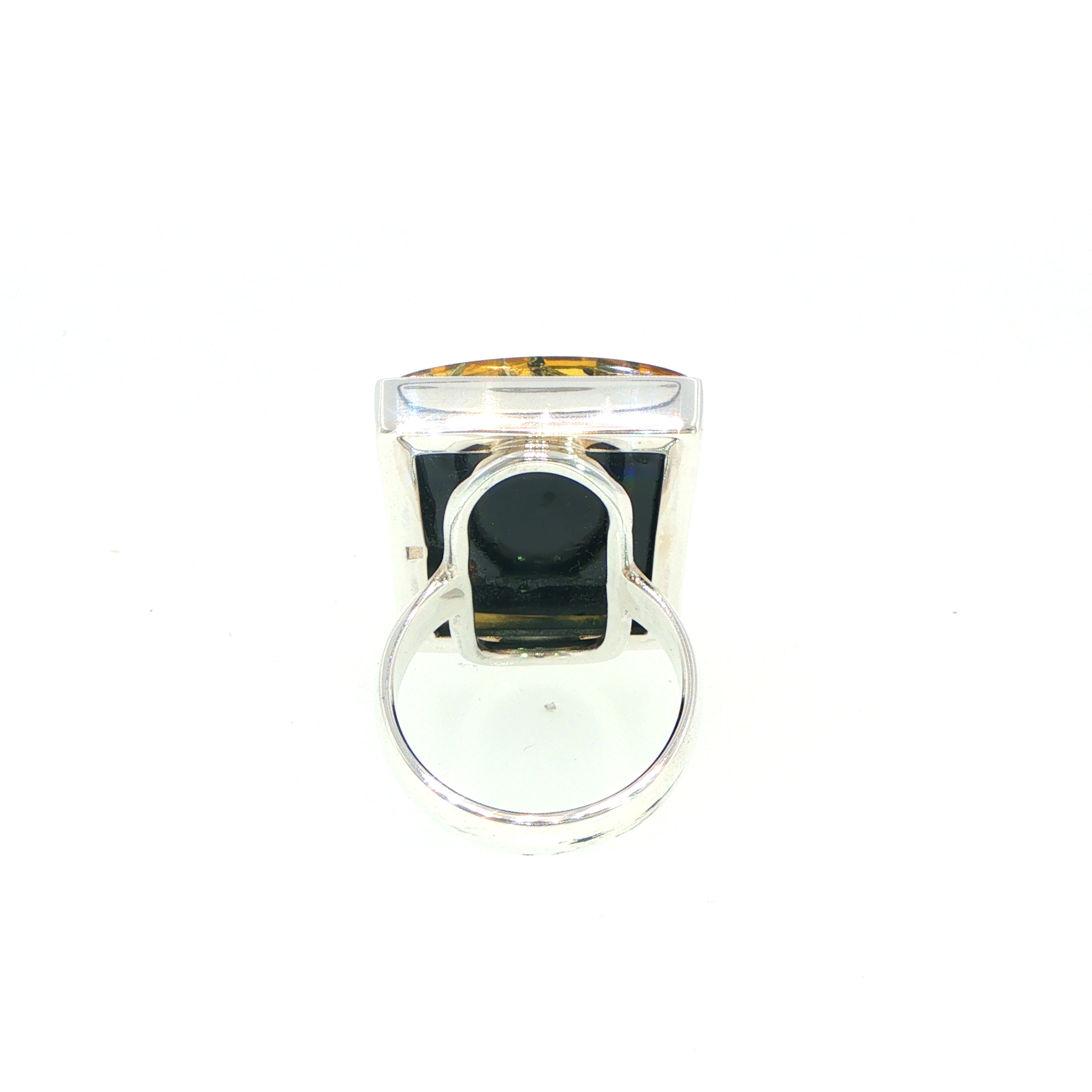 Rectangular Green Amber Ring in Silver - Image 9