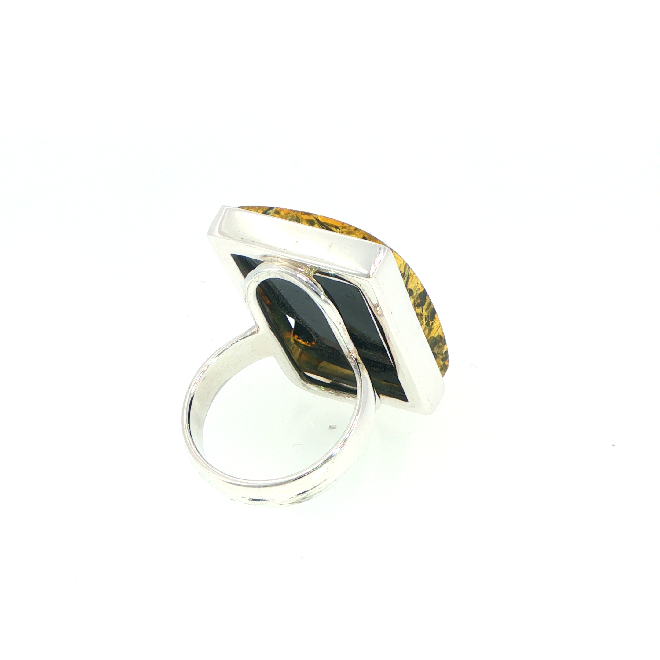 Rectangular Green Amber Ring in Silver - Image 10