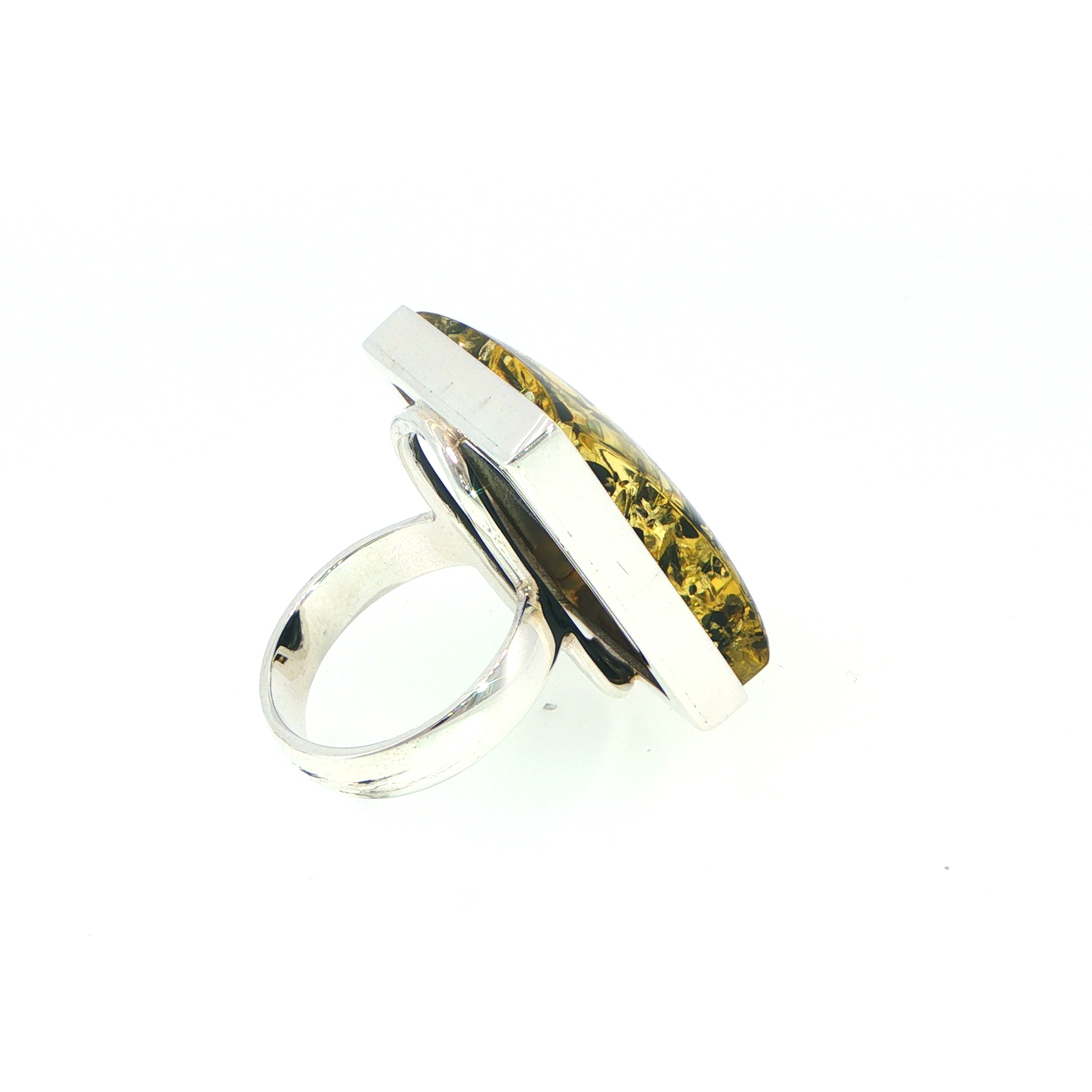 Rectangular Green Amber Ring in Silver - Image 11