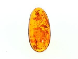 Elongated Oval Amber Cabochon Solitaire Ring in Silver