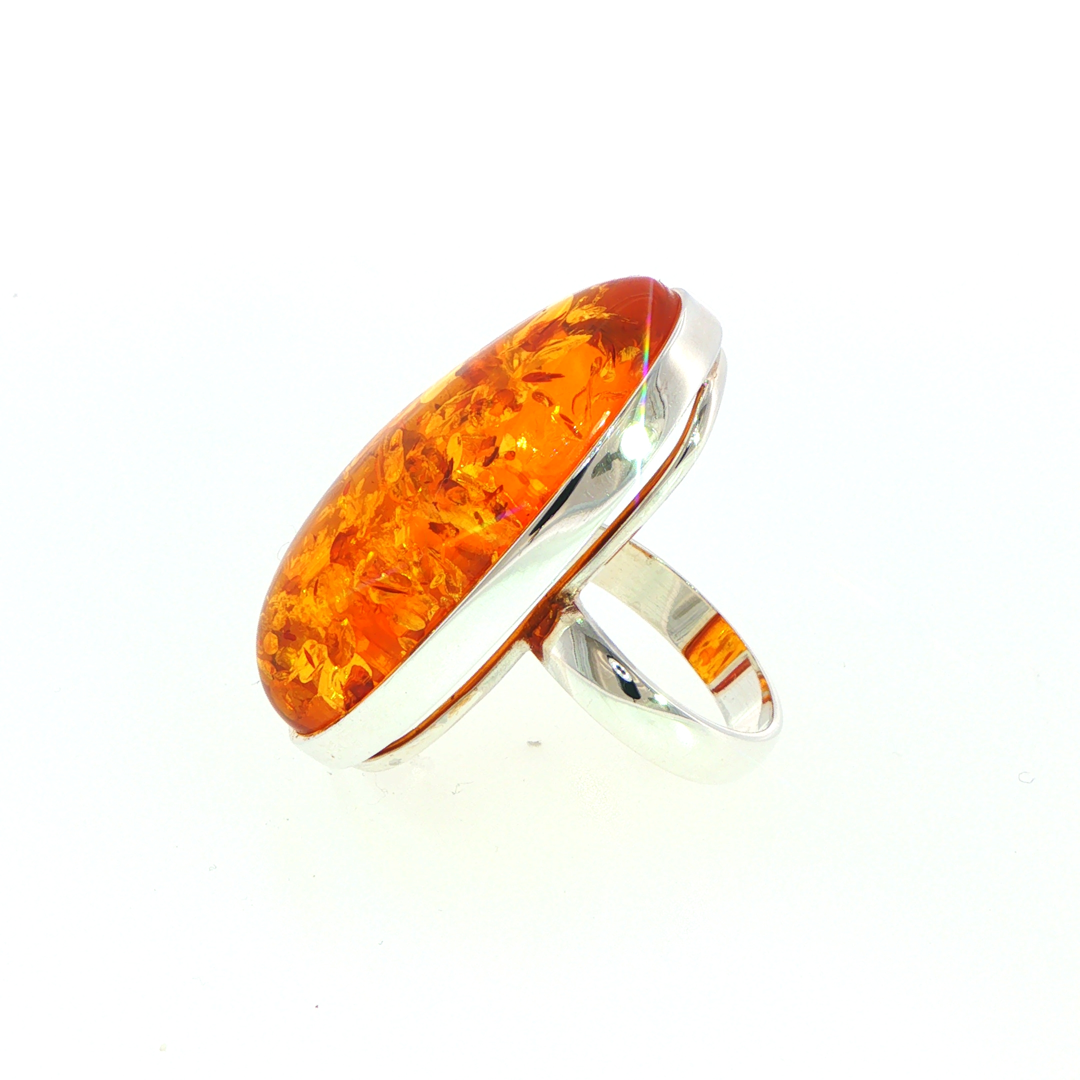 Elongated Oval Amber Cabochon Solitaire Ring in Silver - Image 7