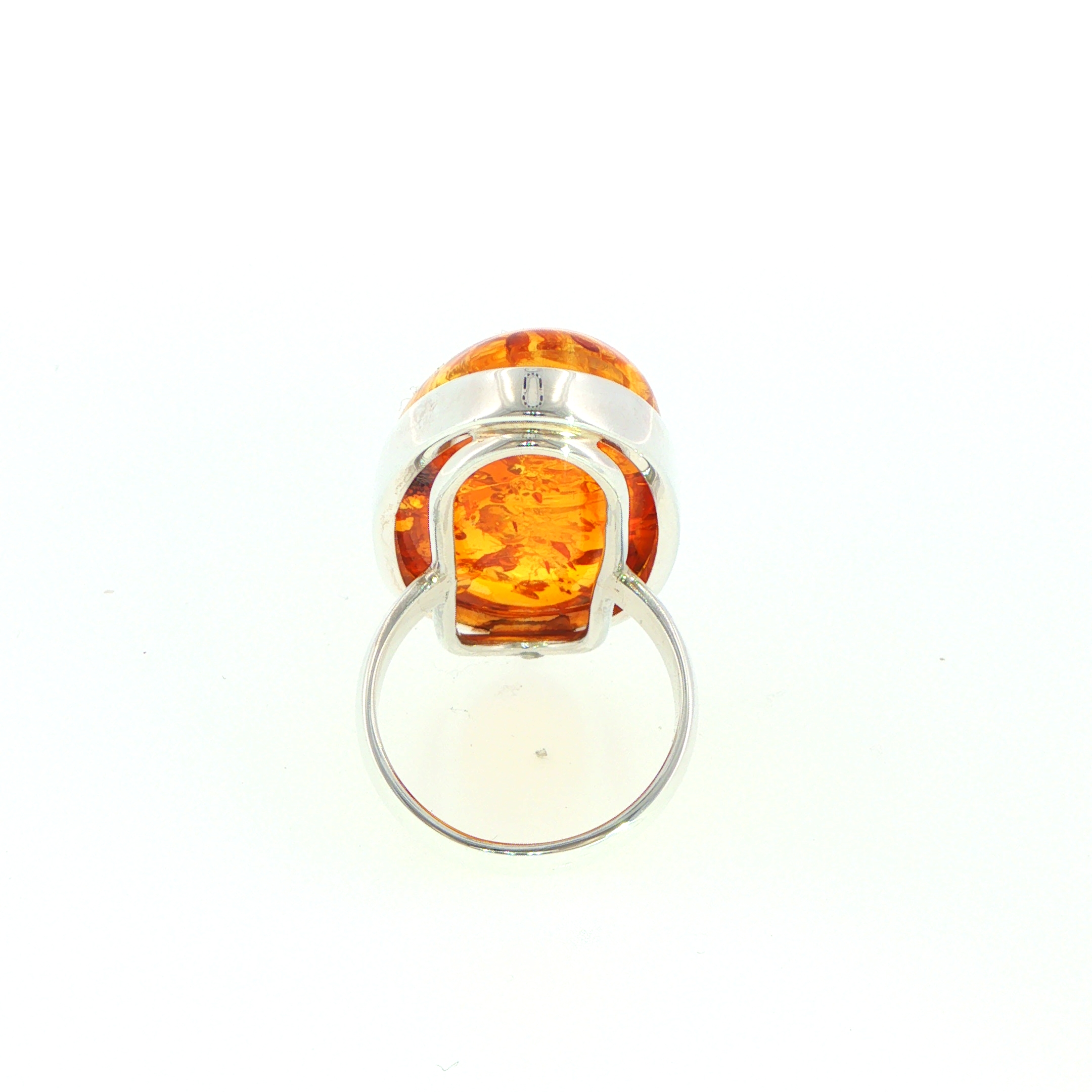 Elongated Oval Amber Cabochon Solitaire Ring in Silver - Image 8