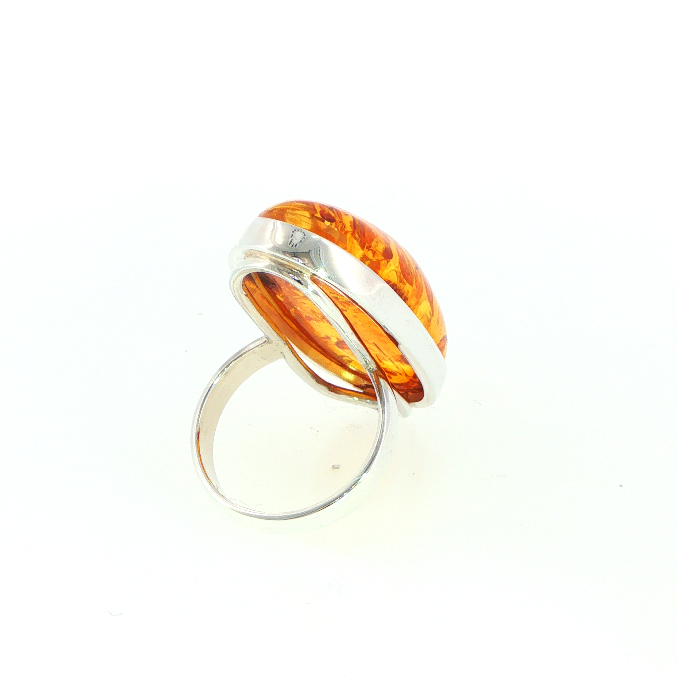 Elongated Oval Amber Cabochon Solitaire Ring in Silver - Image 9