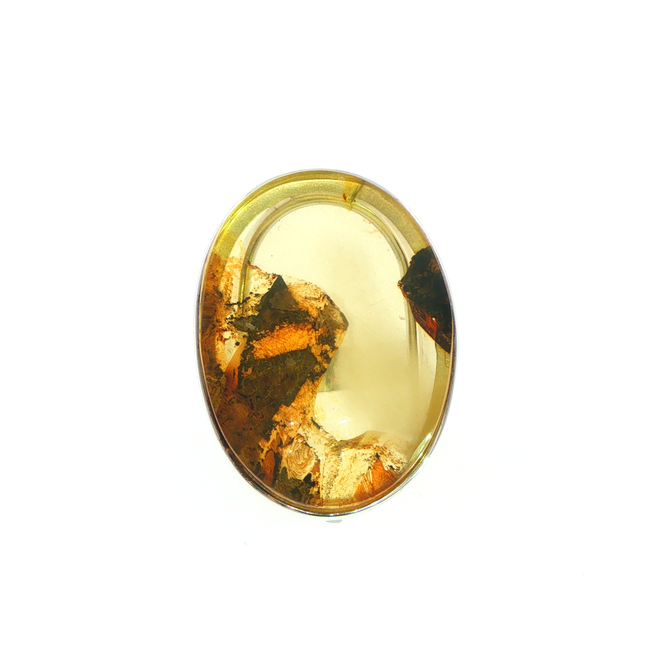 Oval Amber Ring in Silver with Natural Inclusions