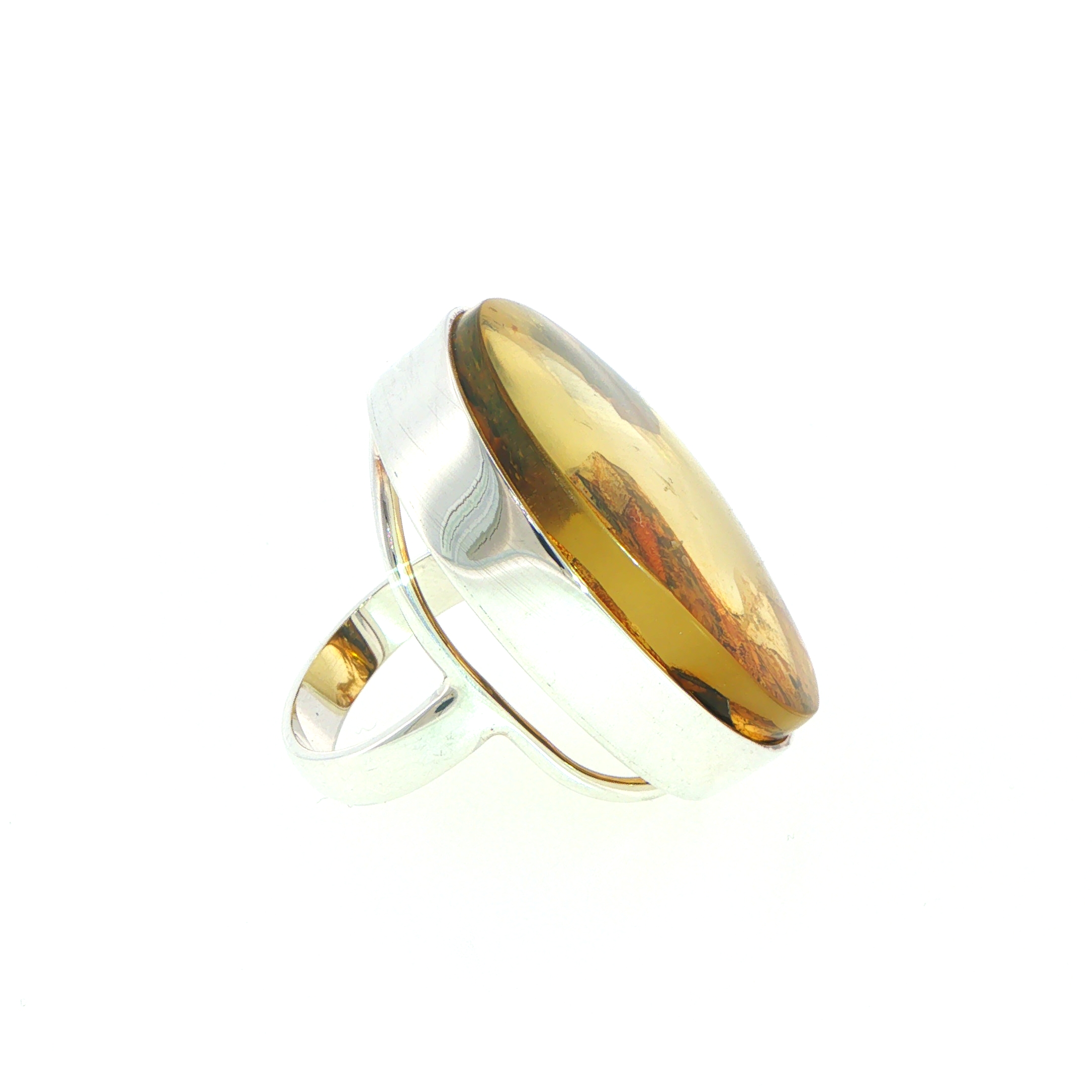 Oval Amber Ring in Silver with Natural Inclusions - Image 2