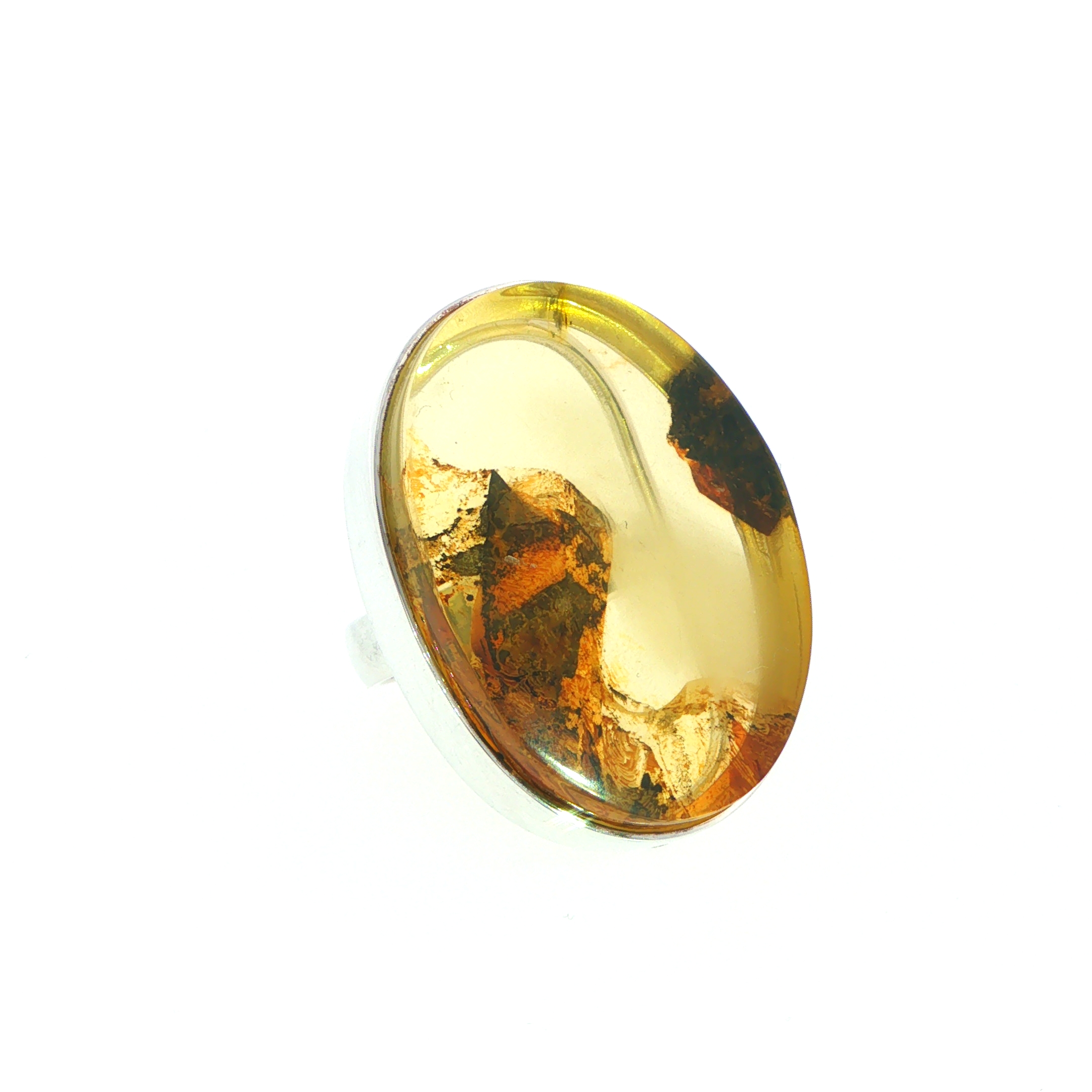 Oval Amber Ring in Silver with Natural Inclusions - Image 4