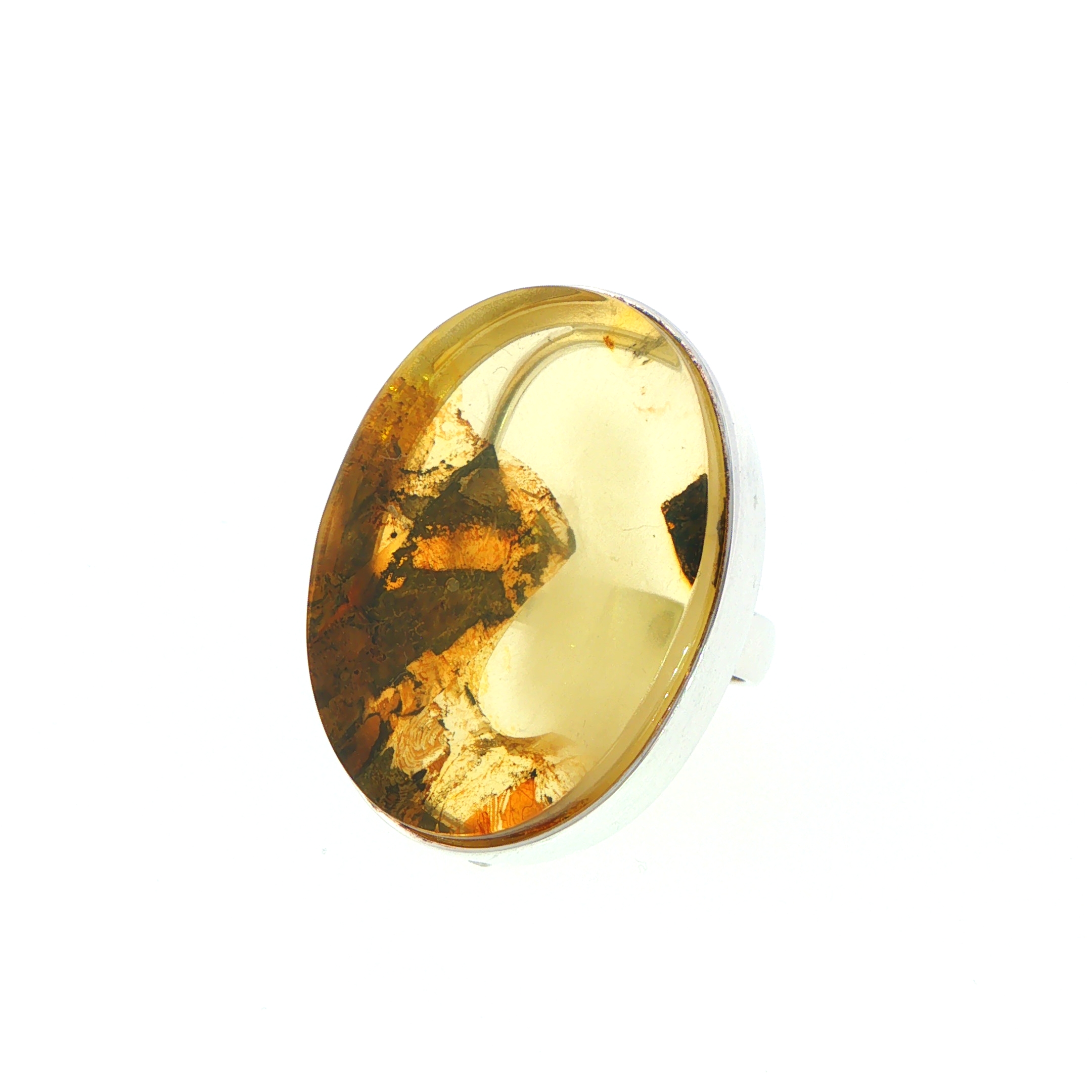 Oval Amber Ring in Silver with Natural Inclusions - Image 5