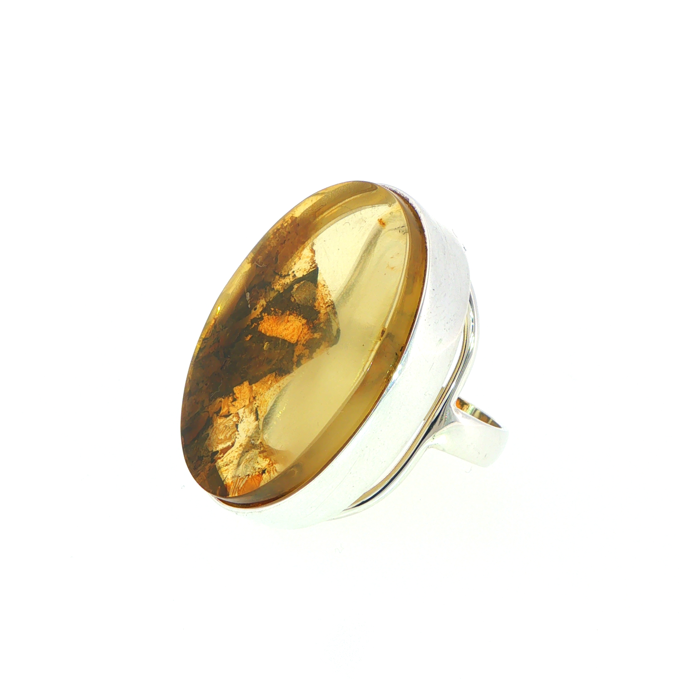 Oval Amber Ring in Silver with Natural Inclusions - Image 6