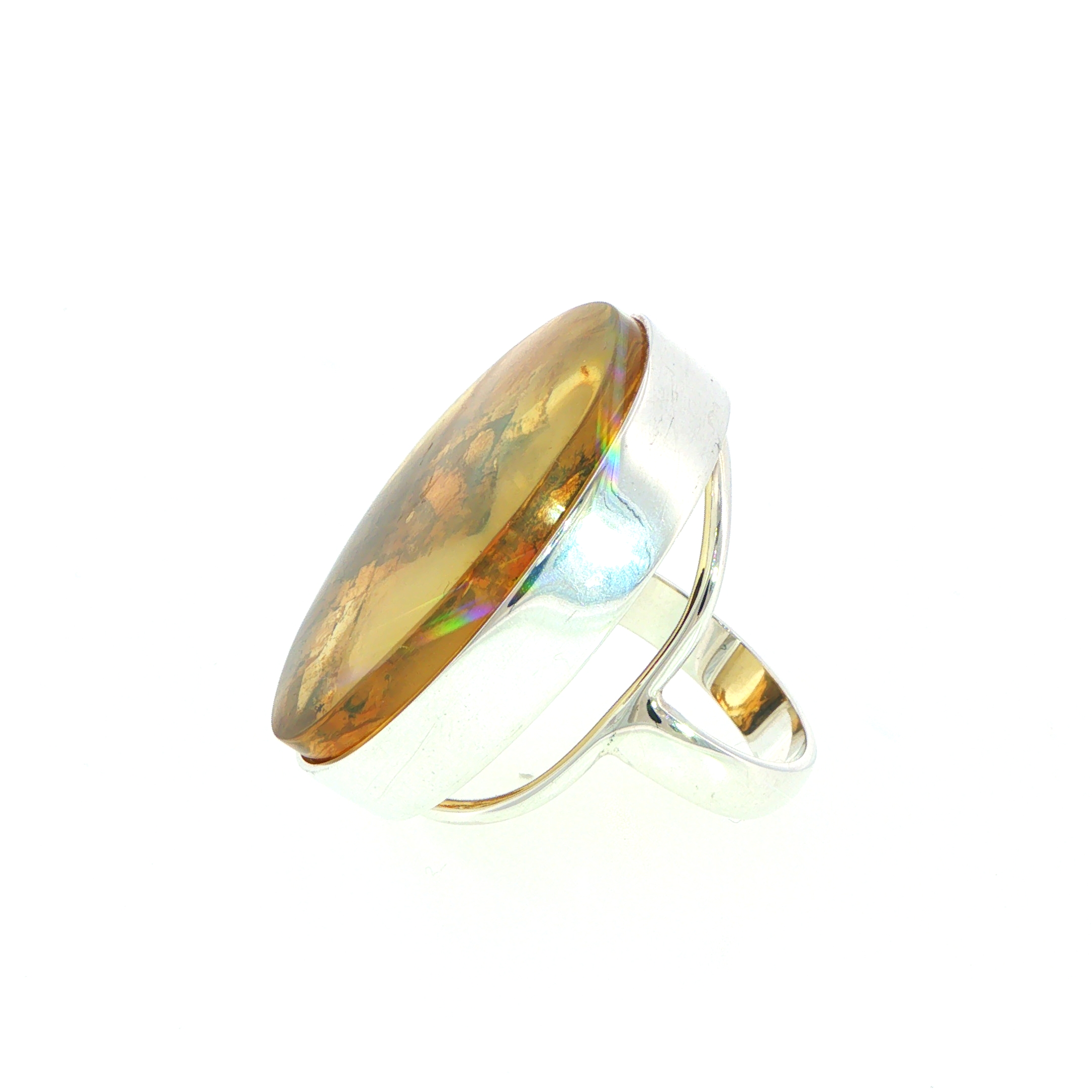 Oval Amber Ring in Silver with Natural Inclusions - Image 7