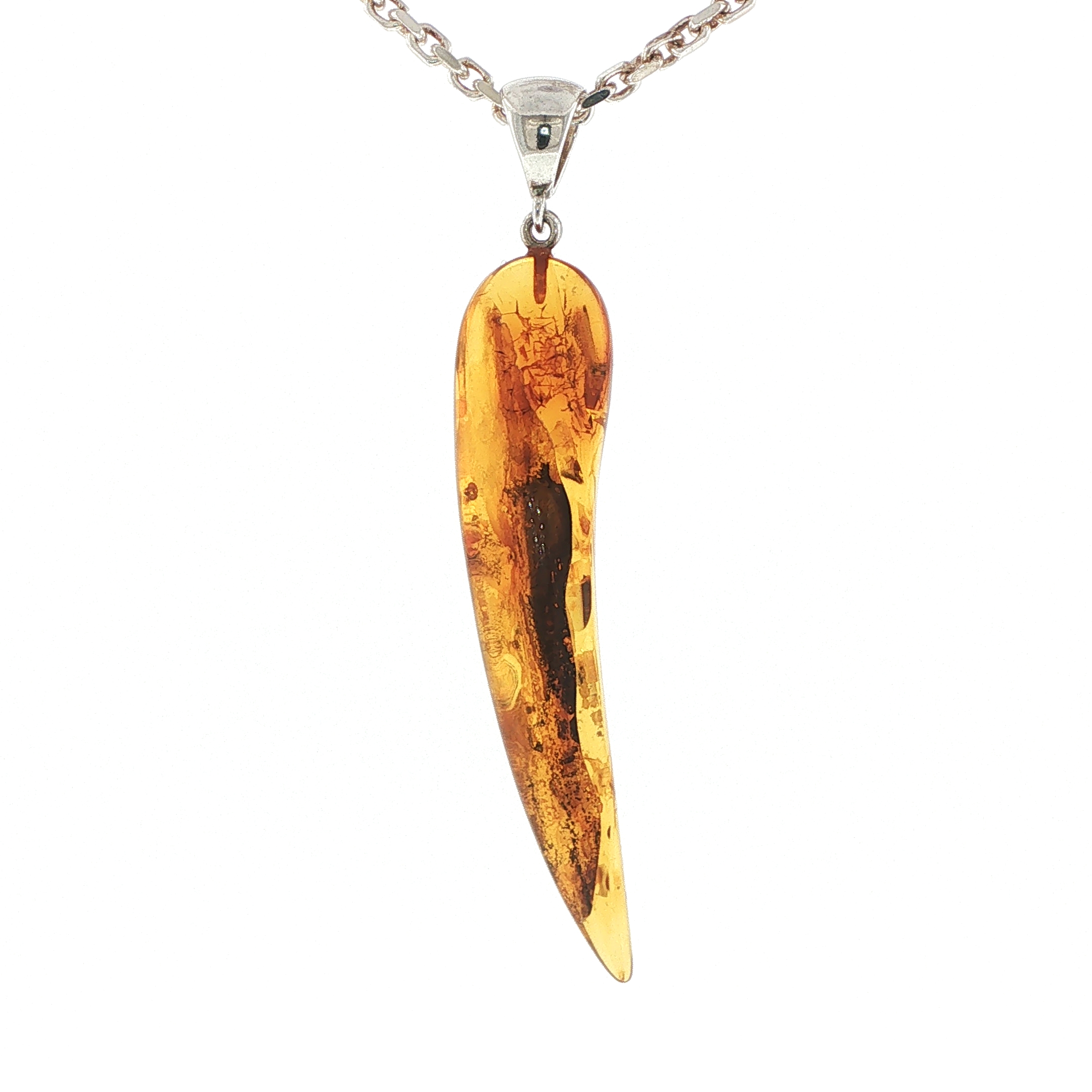 Natural Amber Tusk Pendant Necklace in Silver - Image 2