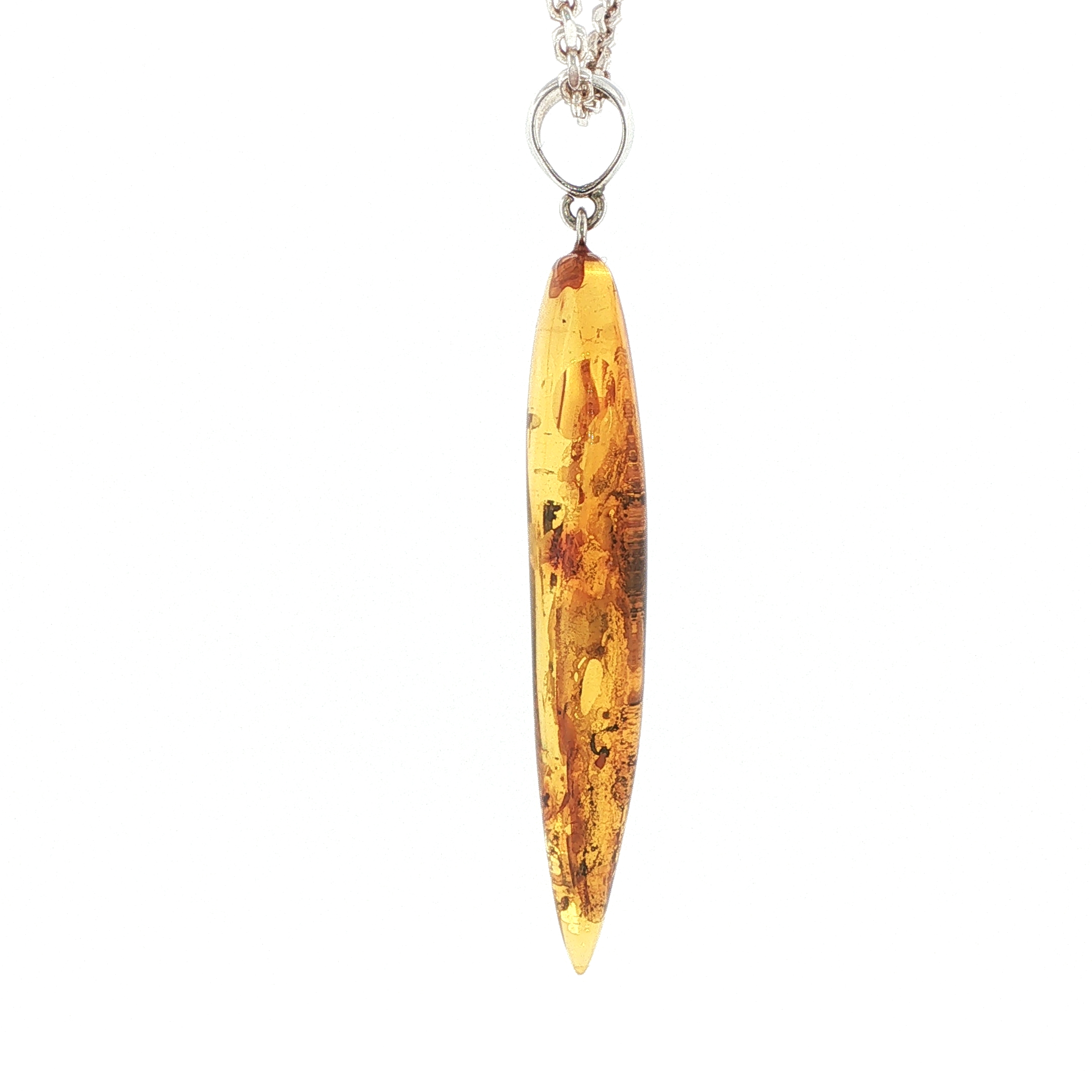 Natural Amber Tusk Pendant Necklace in Silver - Image 10