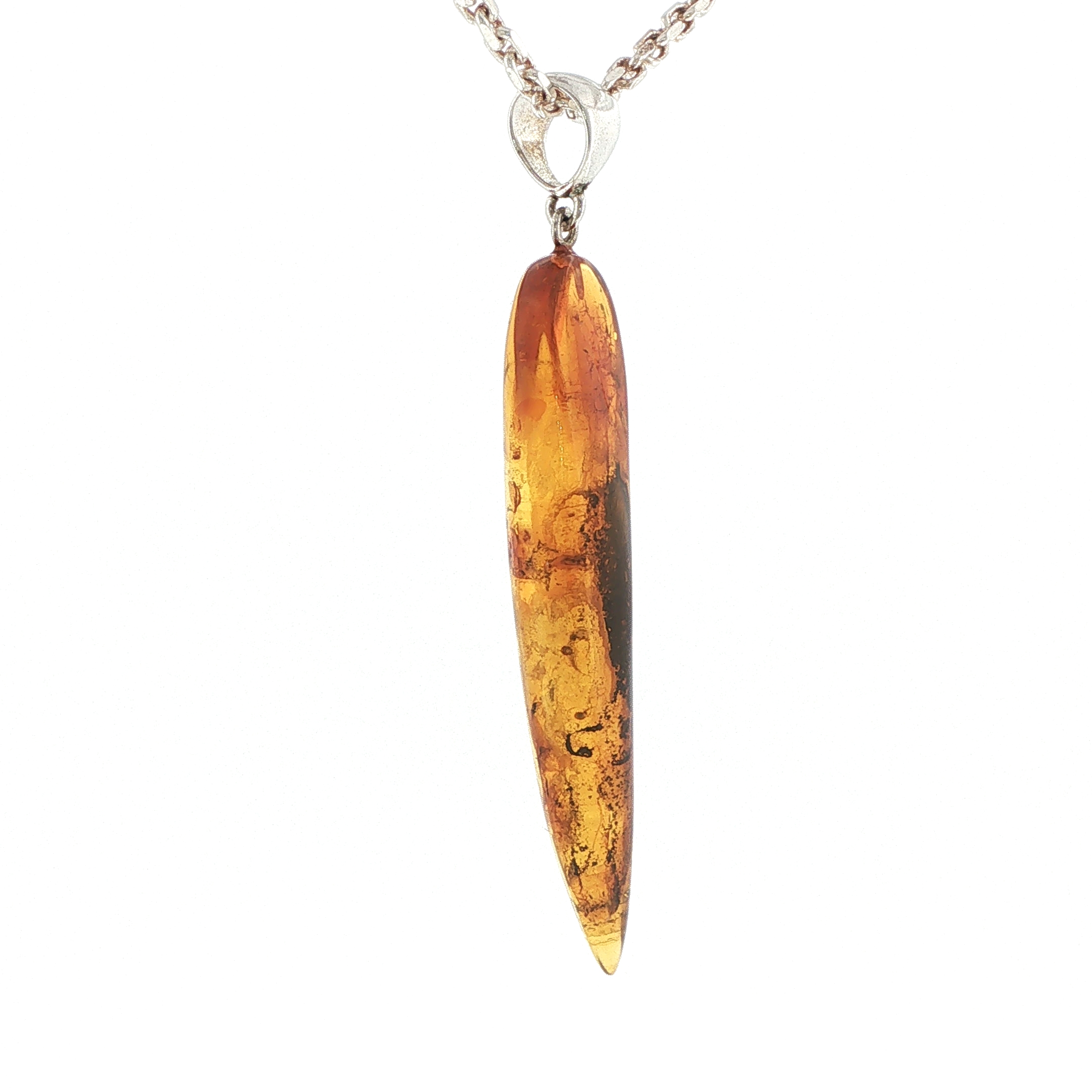 Natural Amber Tusk Pendant Necklace in Silver - Image 11