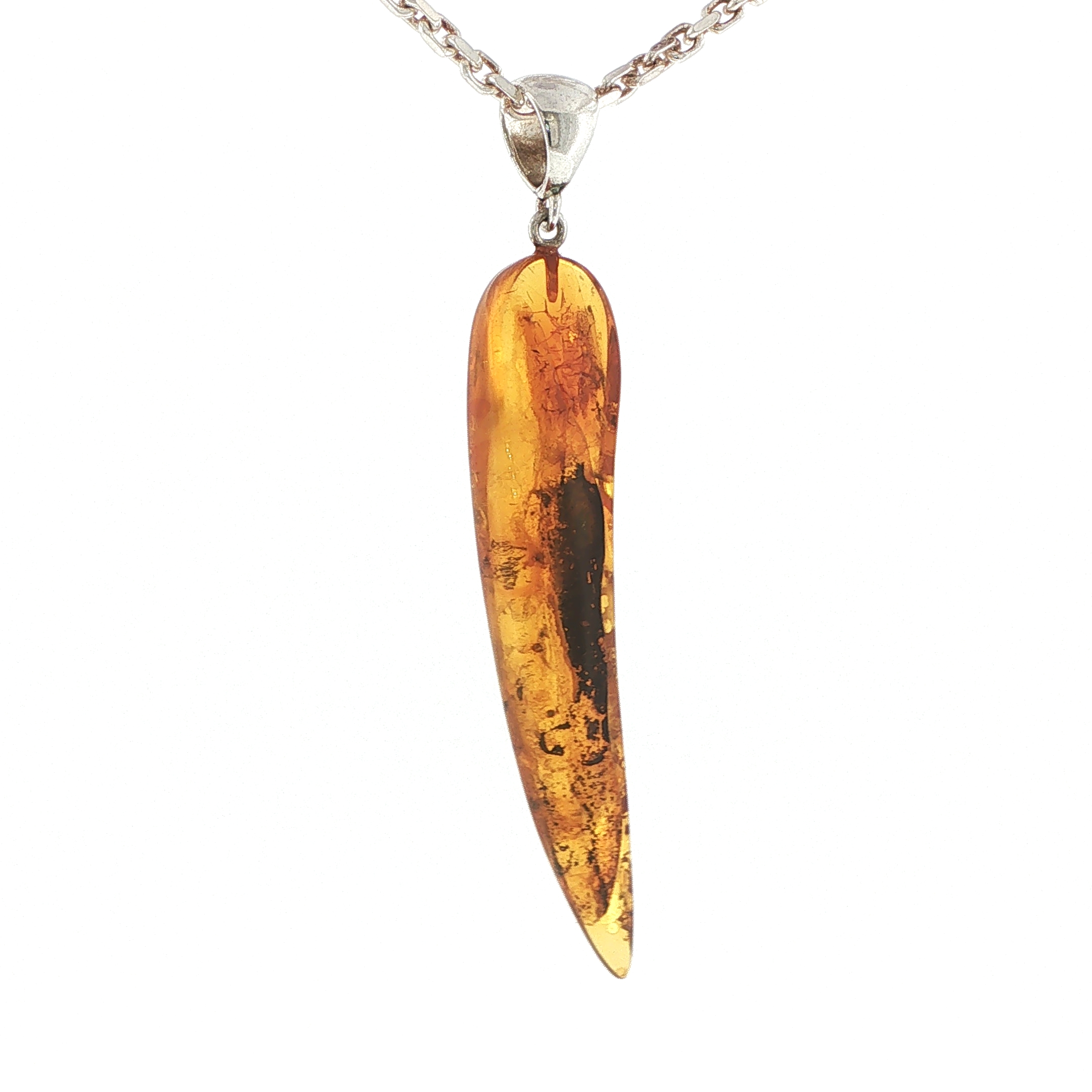 Natural Amber Tusk Pendant Necklace in Silver - Image 12
