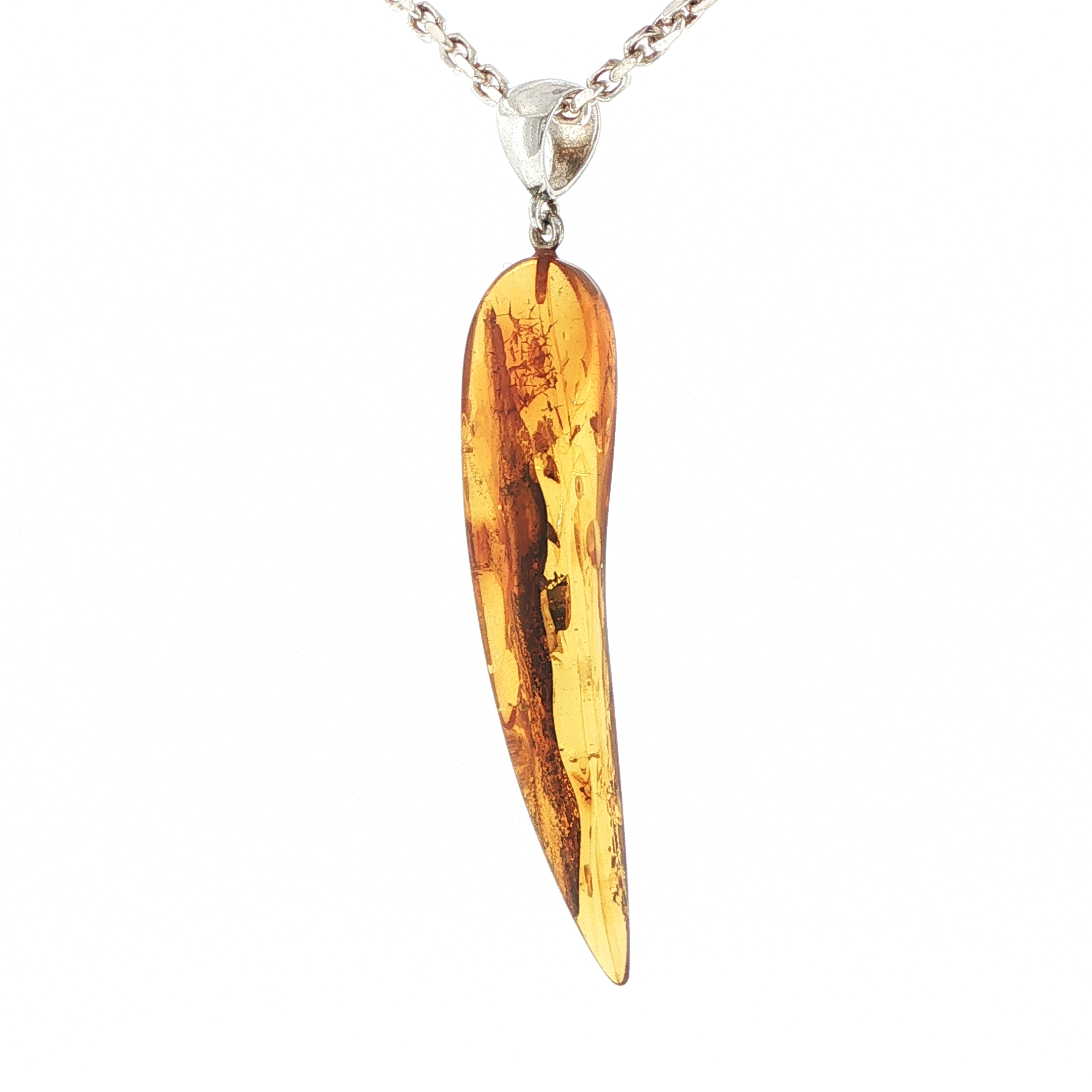 Natural Amber Tusk Pendant Necklace in Silver - Image 3