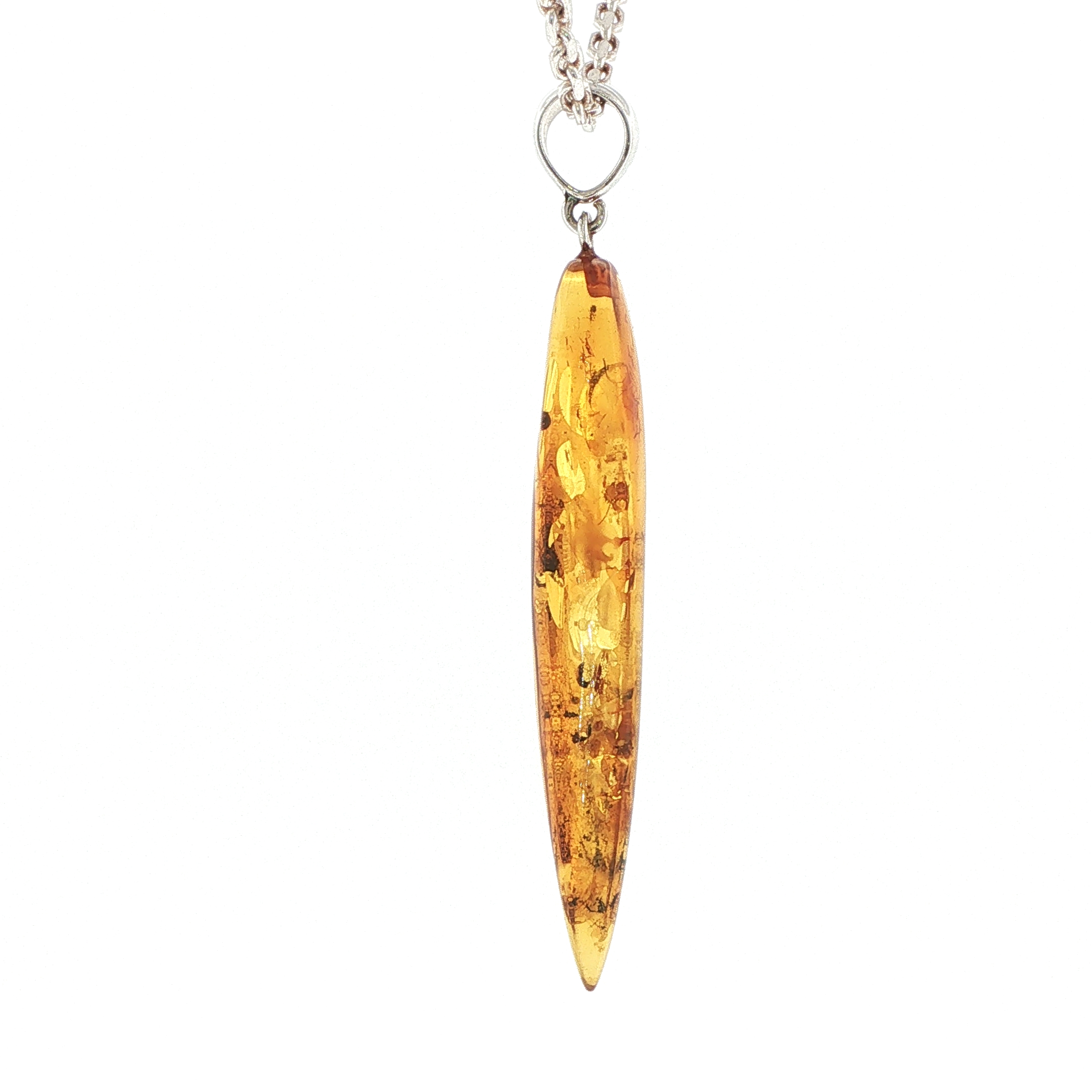 Natural Amber Tusk Pendant Necklace in Silver - Image 5